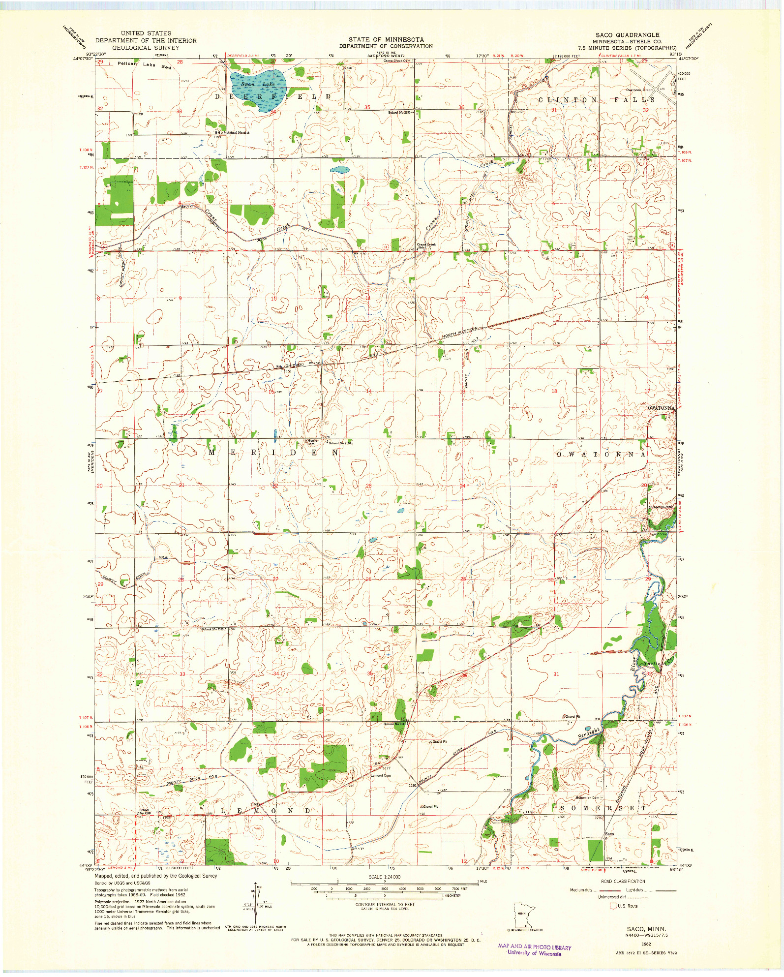 USGS 1:24000-SCALE QUADRANGLE FOR SACO, MN 1962