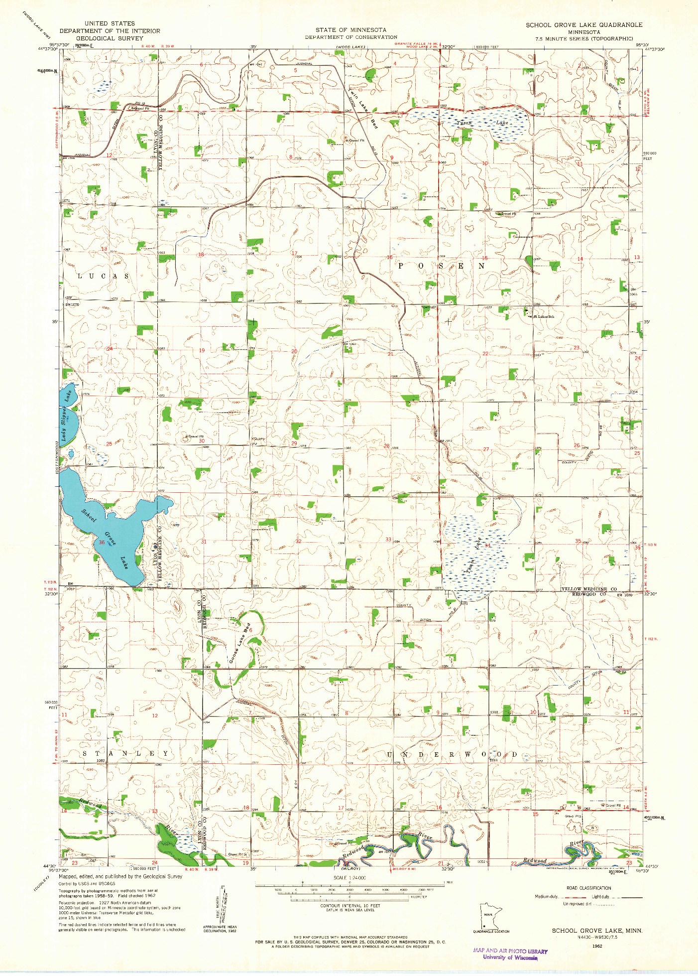 USGS 1:24000-SCALE QUADRANGLE FOR SCHOOL GROVE LAKE, MN 1962