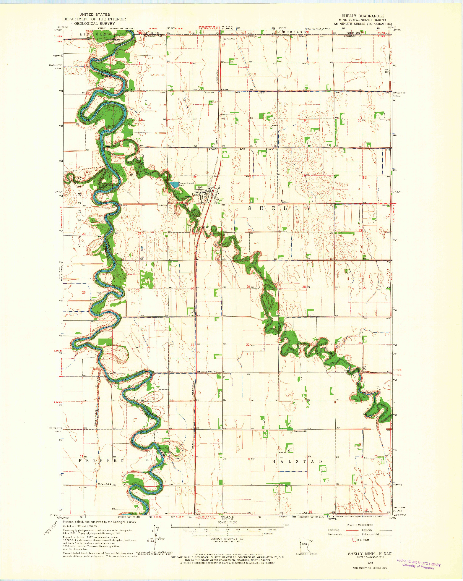 USGS 1:24000-SCALE QUADRANGLE FOR SHELLY, MN 1963