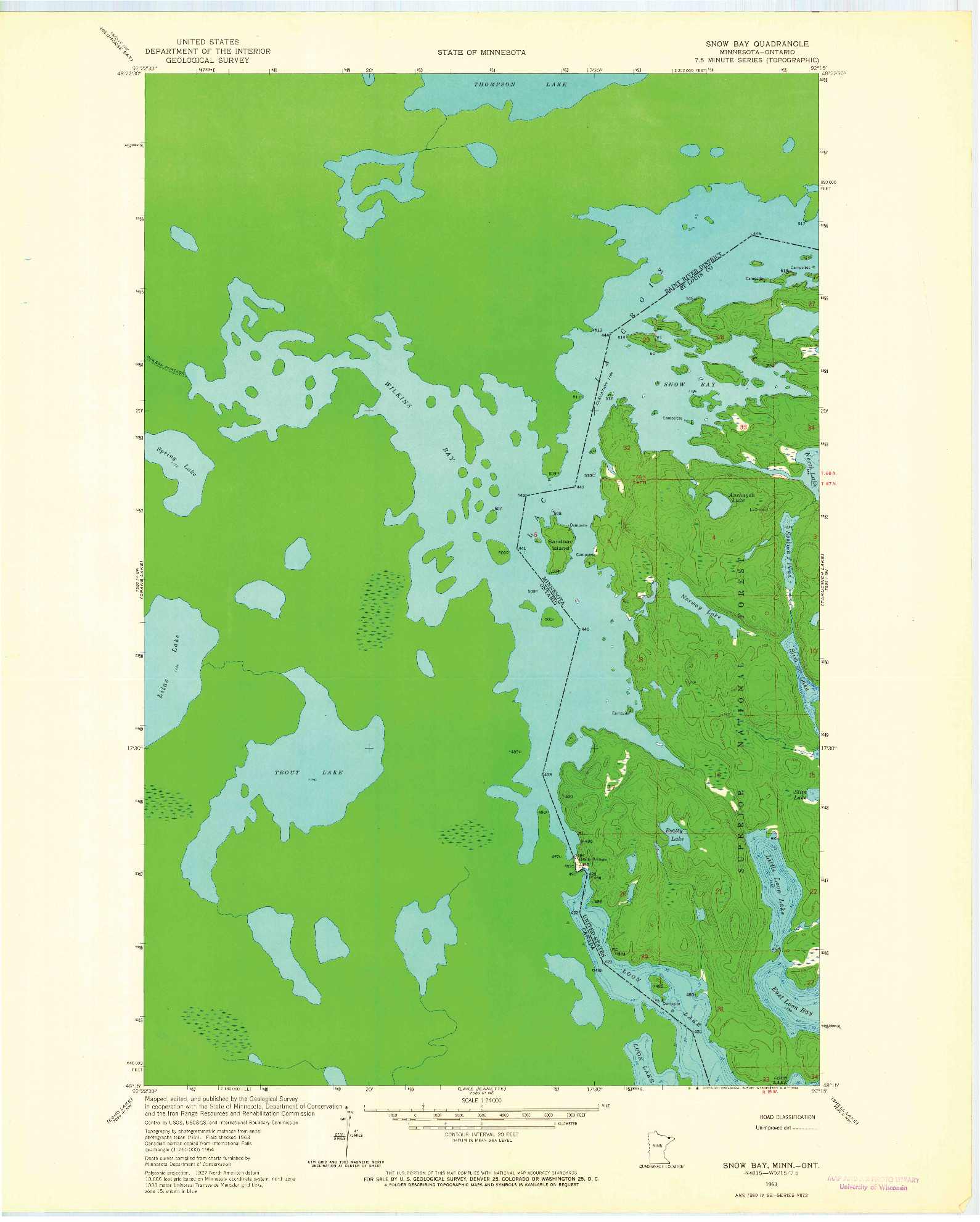 USGS 1:24000-SCALE QUADRANGLE FOR SNOW BAY, MN 1963