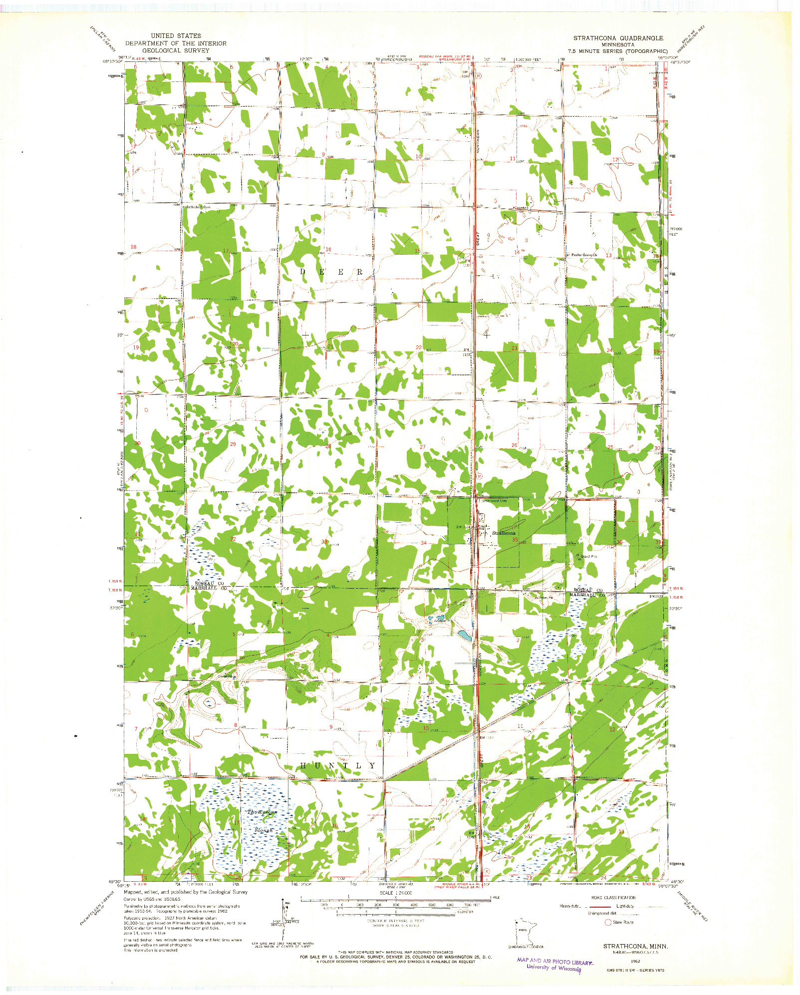 USGS 1:24000-SCALE QUADRANGLE FOR STRATHCONA, MN 1962