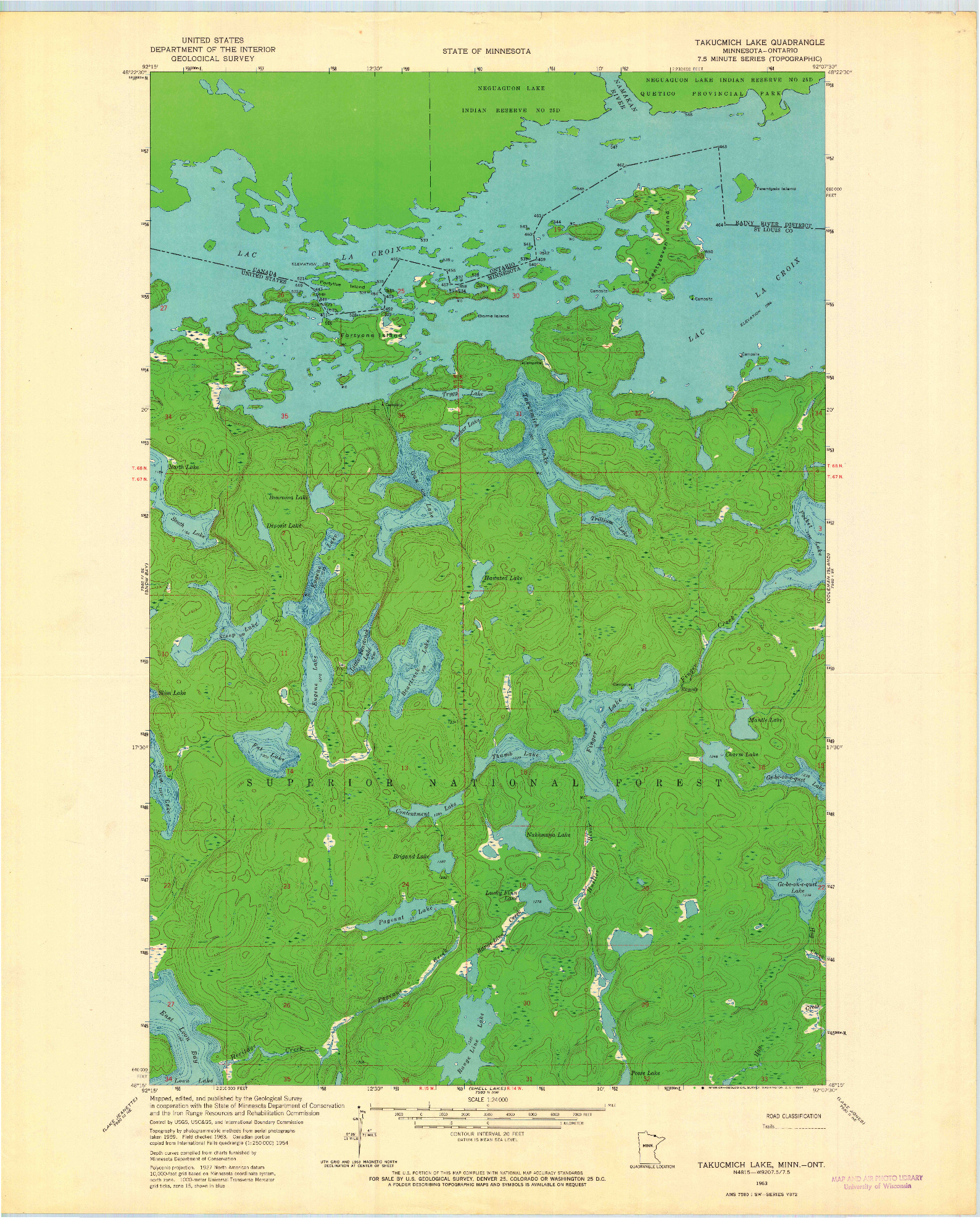 USGS 1:24000-SCALE QUADRANGLE FOR TAKUCMICH LAKE, MN 1963