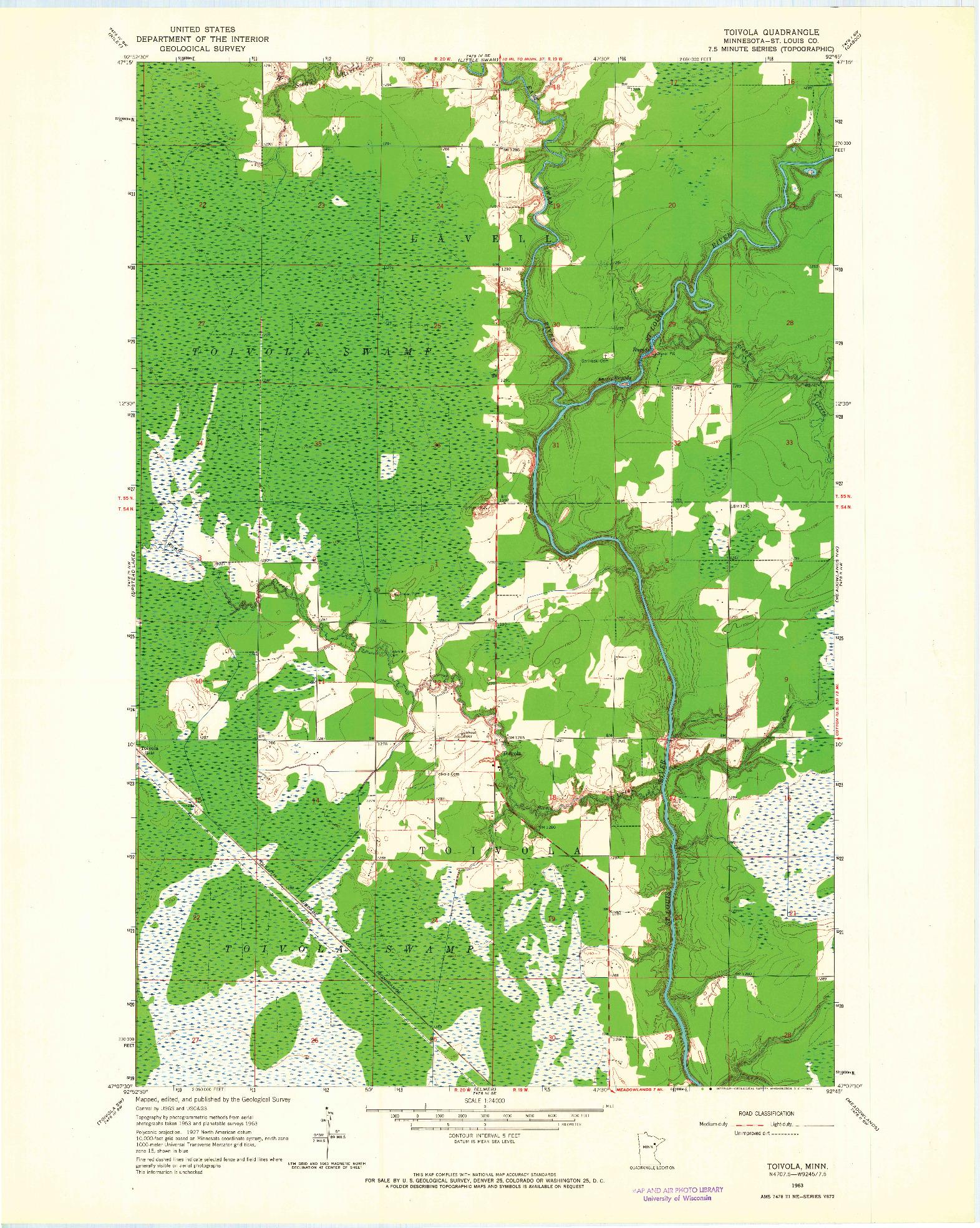 USGS 1:24000-SCALE QUADRANGLE FOR TOIVOLA, MN 1963
