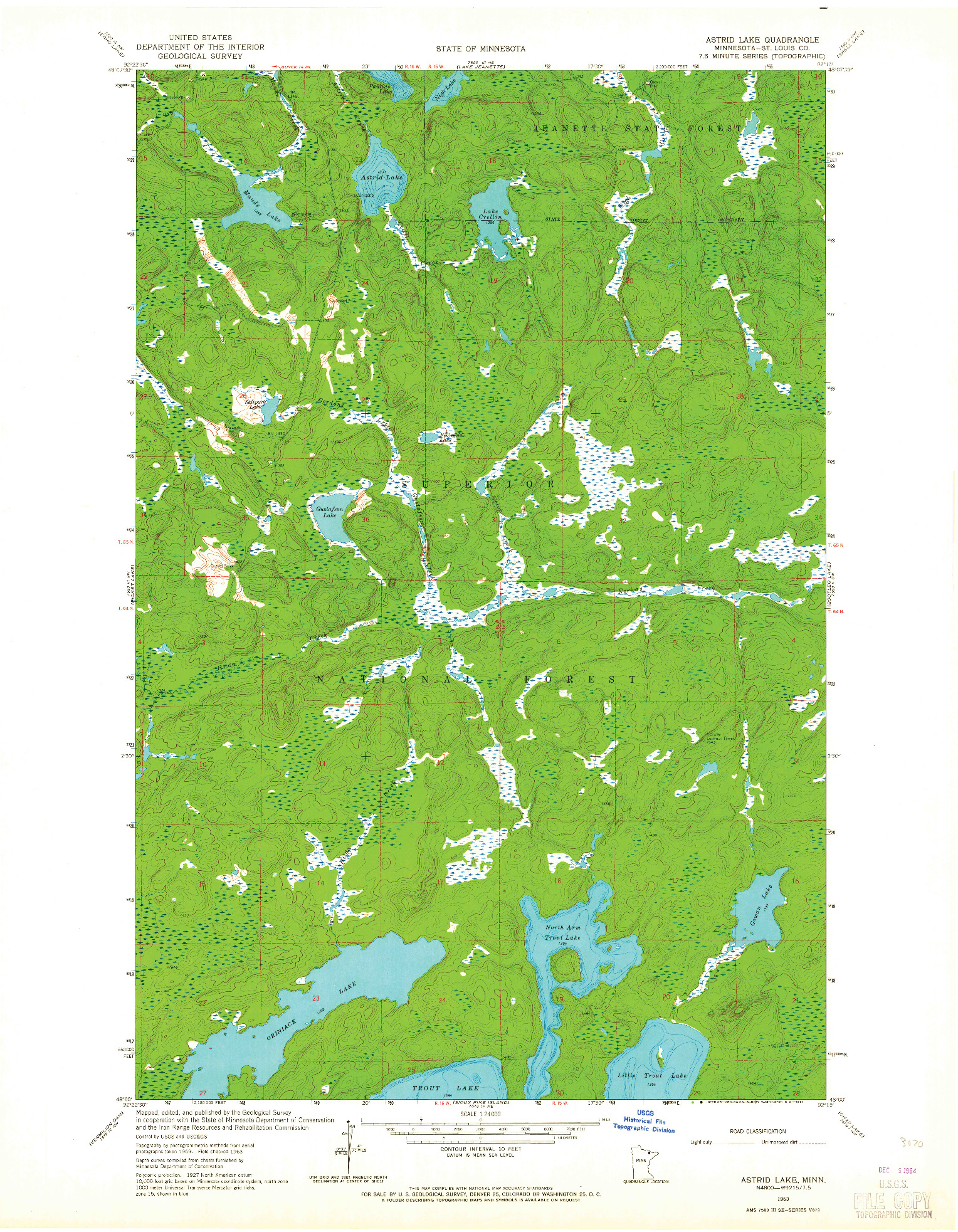 USGS 1:24000-SCALE QUADRANGLE FOR ASTRID LAKE, MN 1963