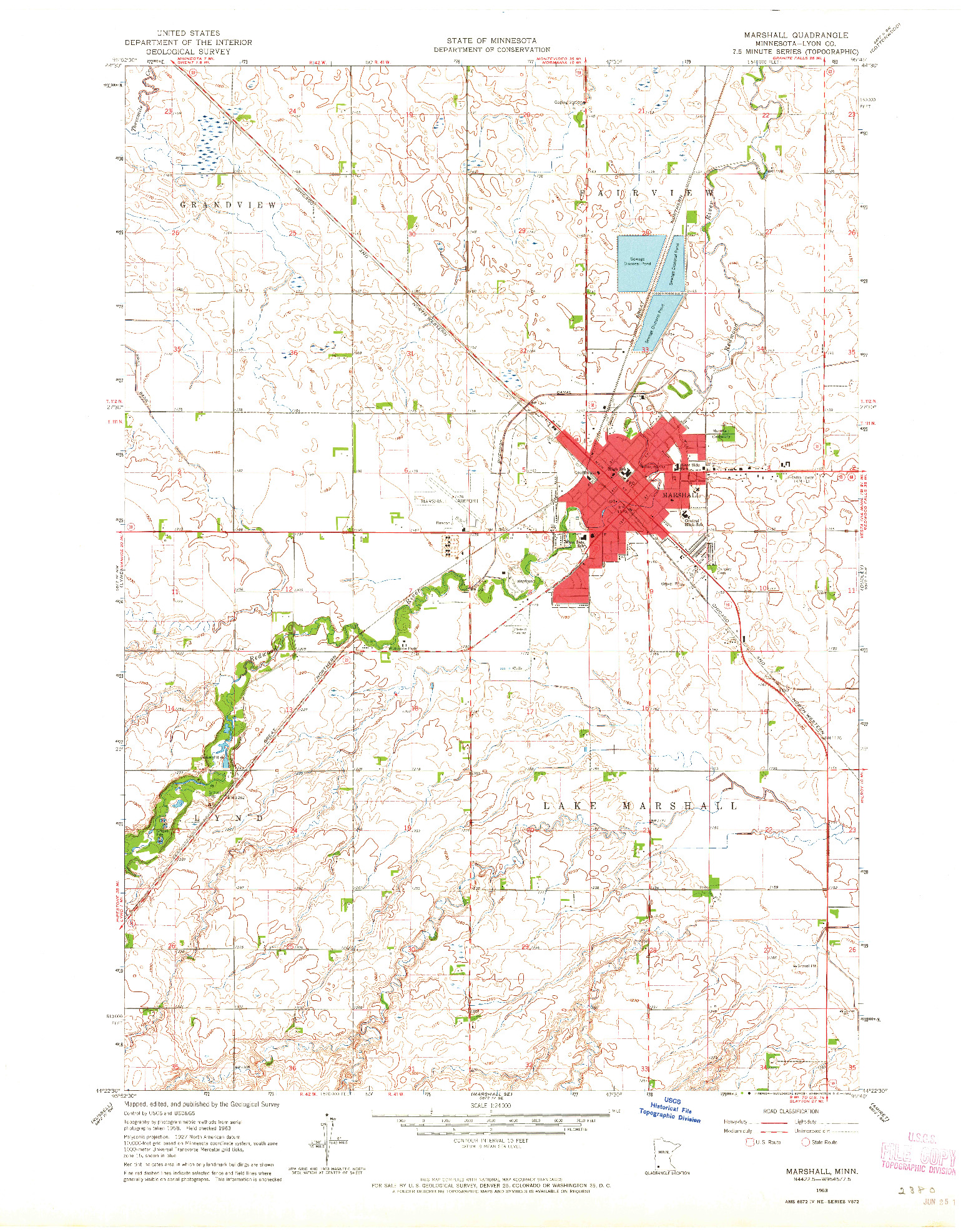 USGS 1:24000-SCALE QUADRANGLE FOR MARSHALL, MN 1963