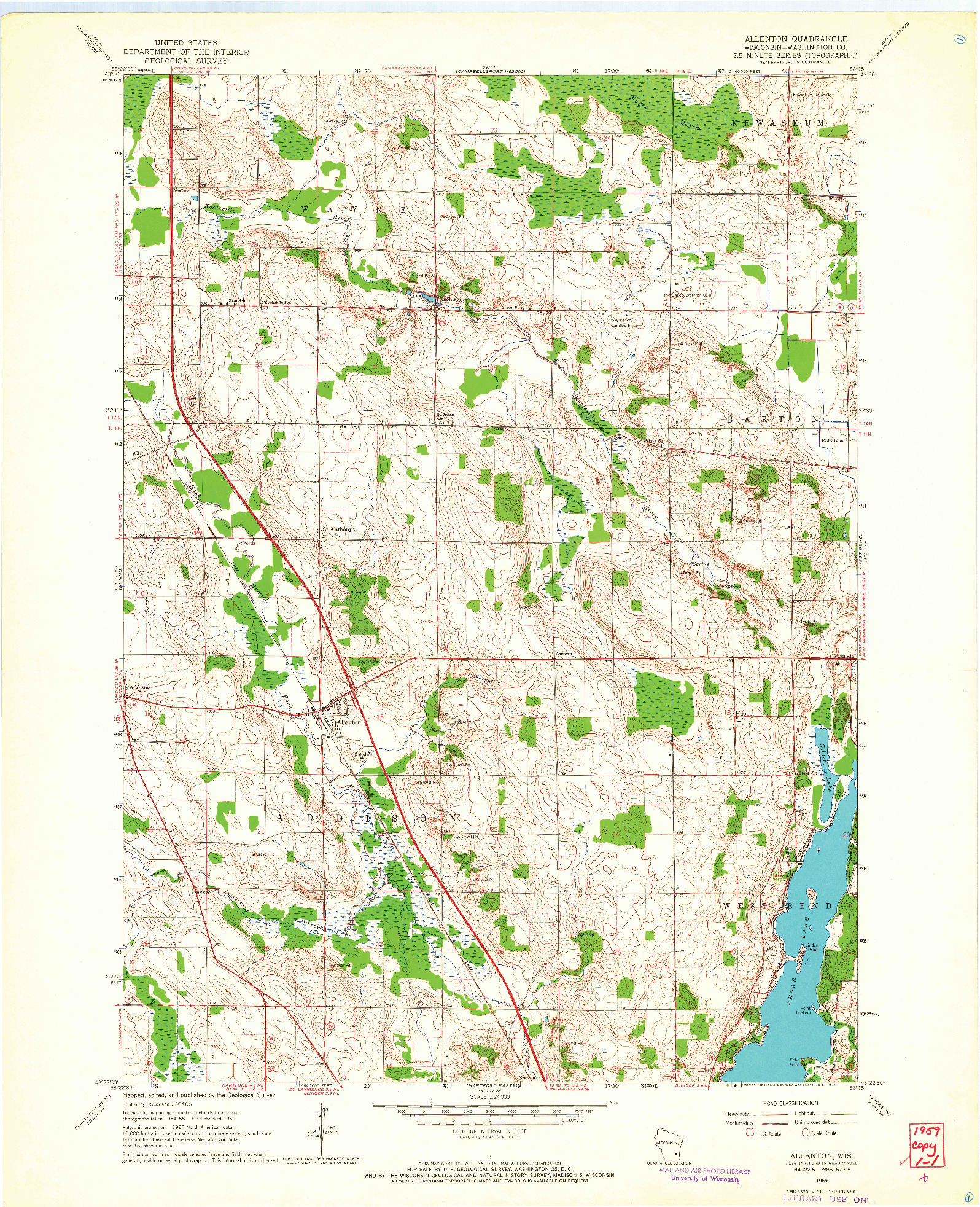 USGS 1:24000-SCALE QUADRANGLE FOR ALLENTON, WI 1959