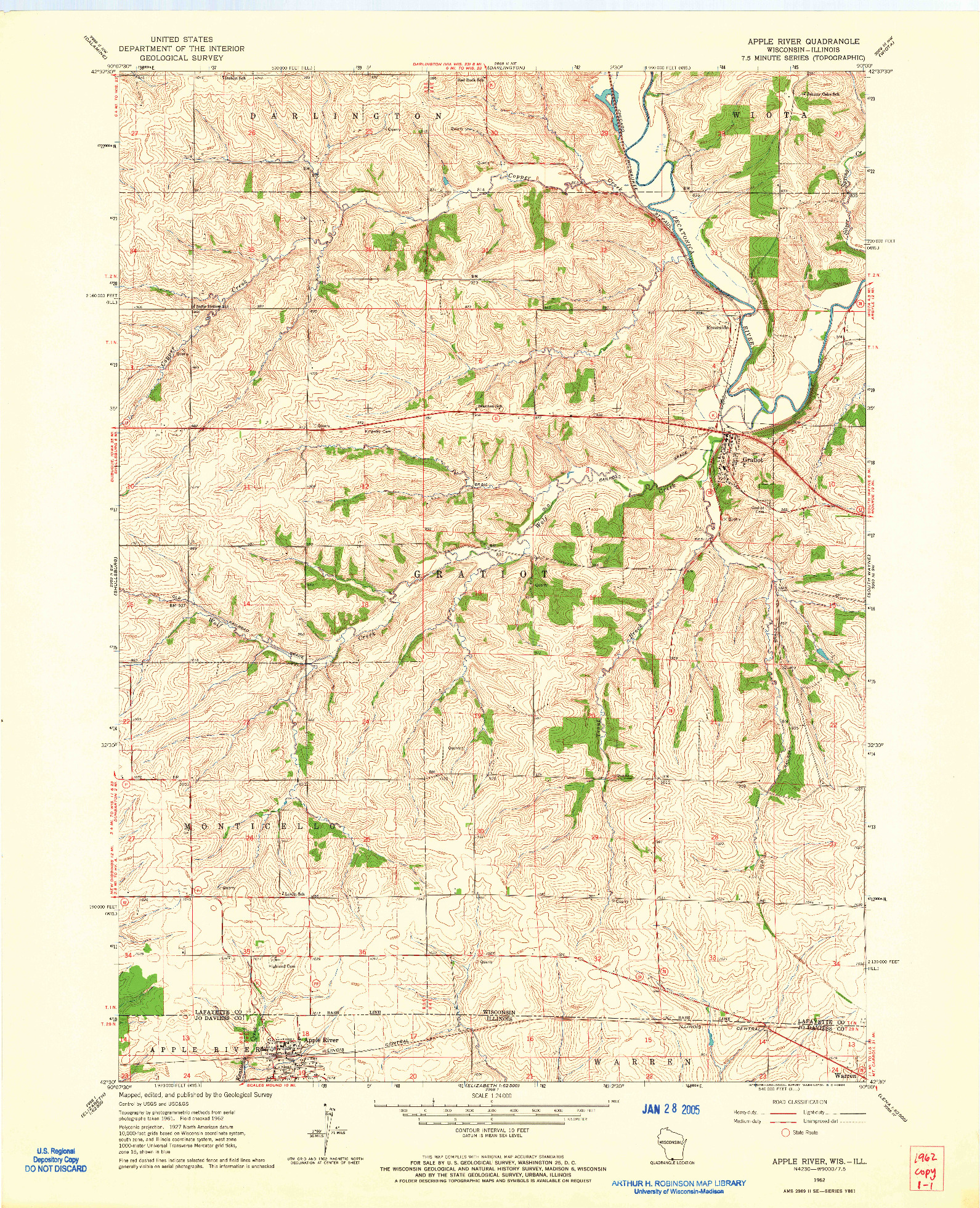 USGS 1:24000-SCALE QUADRANGLE FOR APPLE RIVER, WI 1962