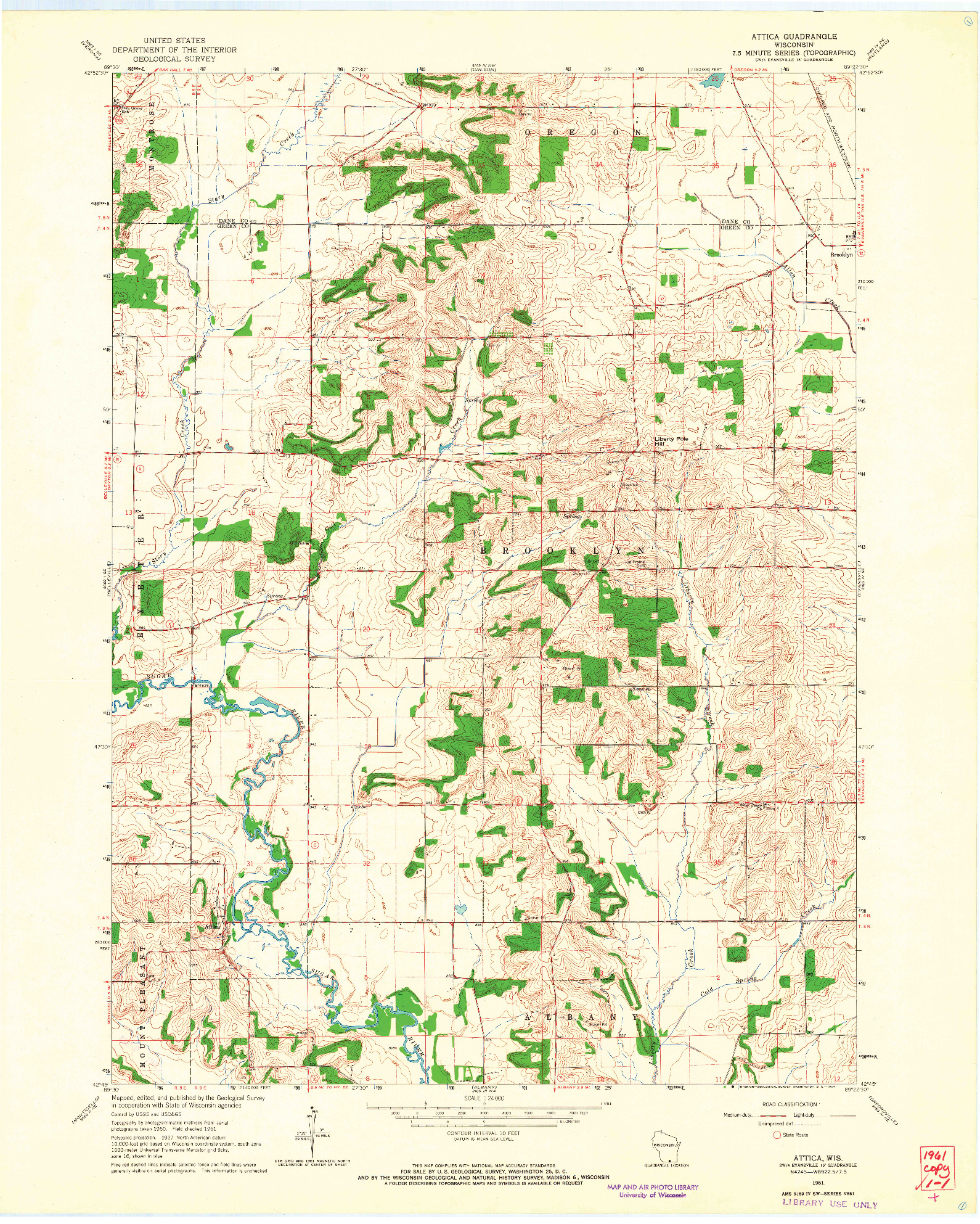 USGS 1:24000-SCALE QUADRANGLE FOR ATTICA, WI 1961