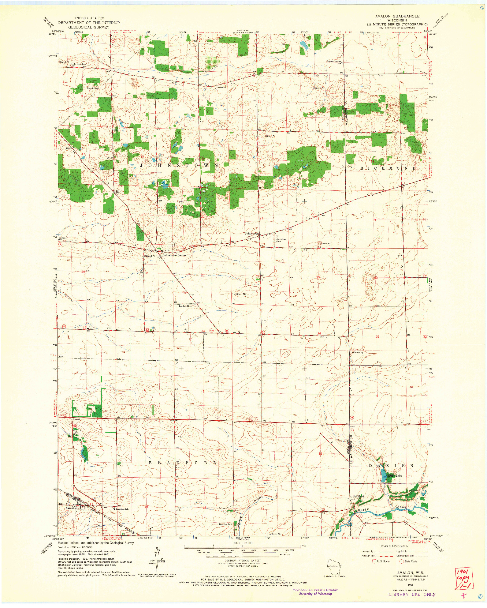 USGS 1:24000-SCALE QUADRANGLE FOR AVALON, WI 1961