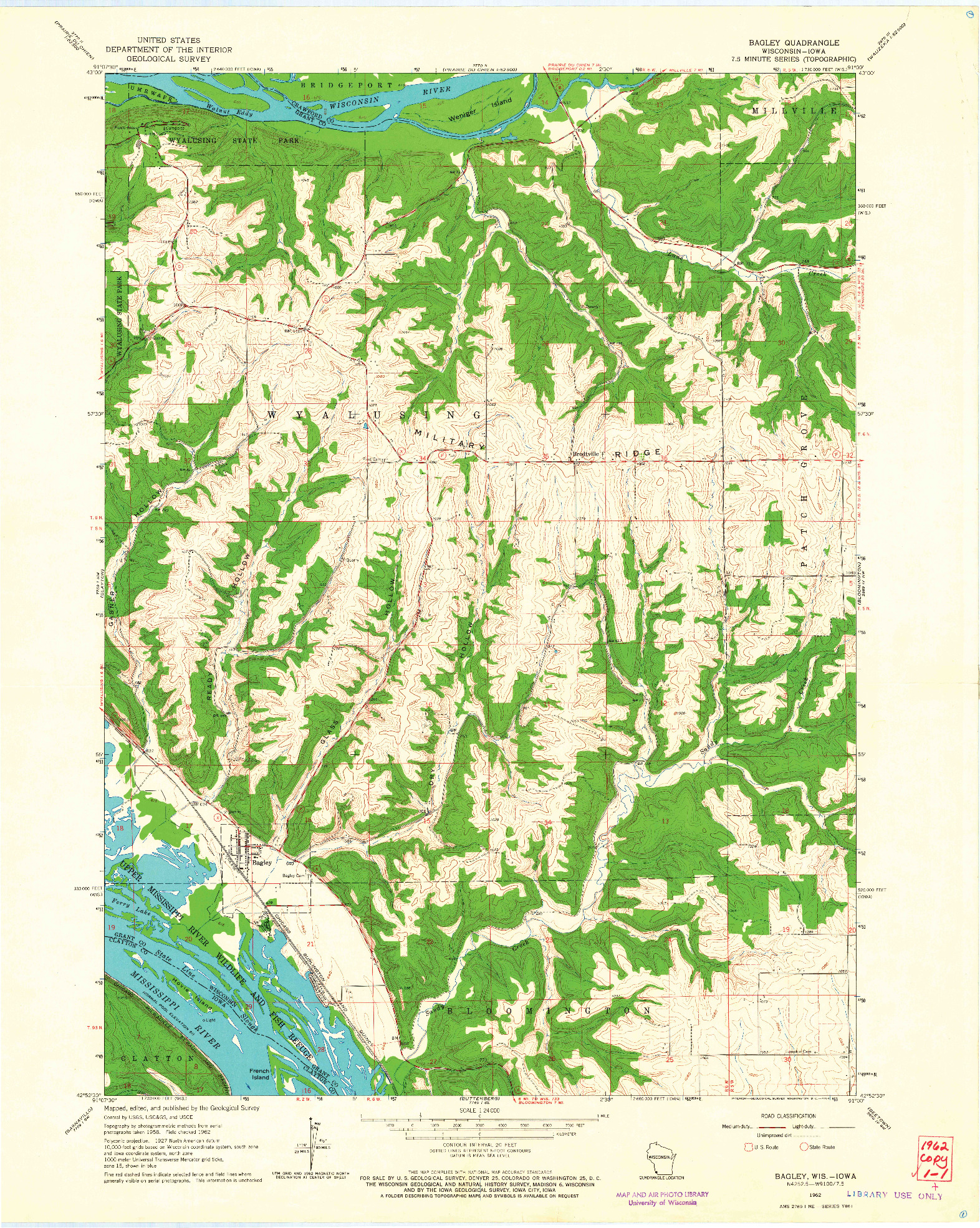 USGS 1:24000-SCALE QUADRANGLE FOR BAGLEY, WI 1962