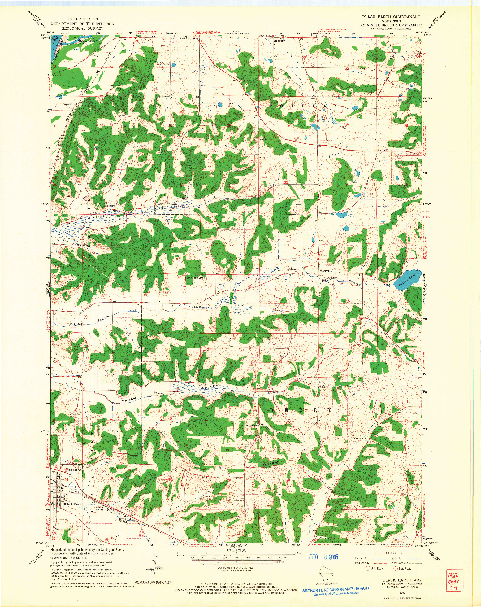 USGS 1:24000-SCALE QUADRANGLE FOR BLACK EARTH, WI 1962