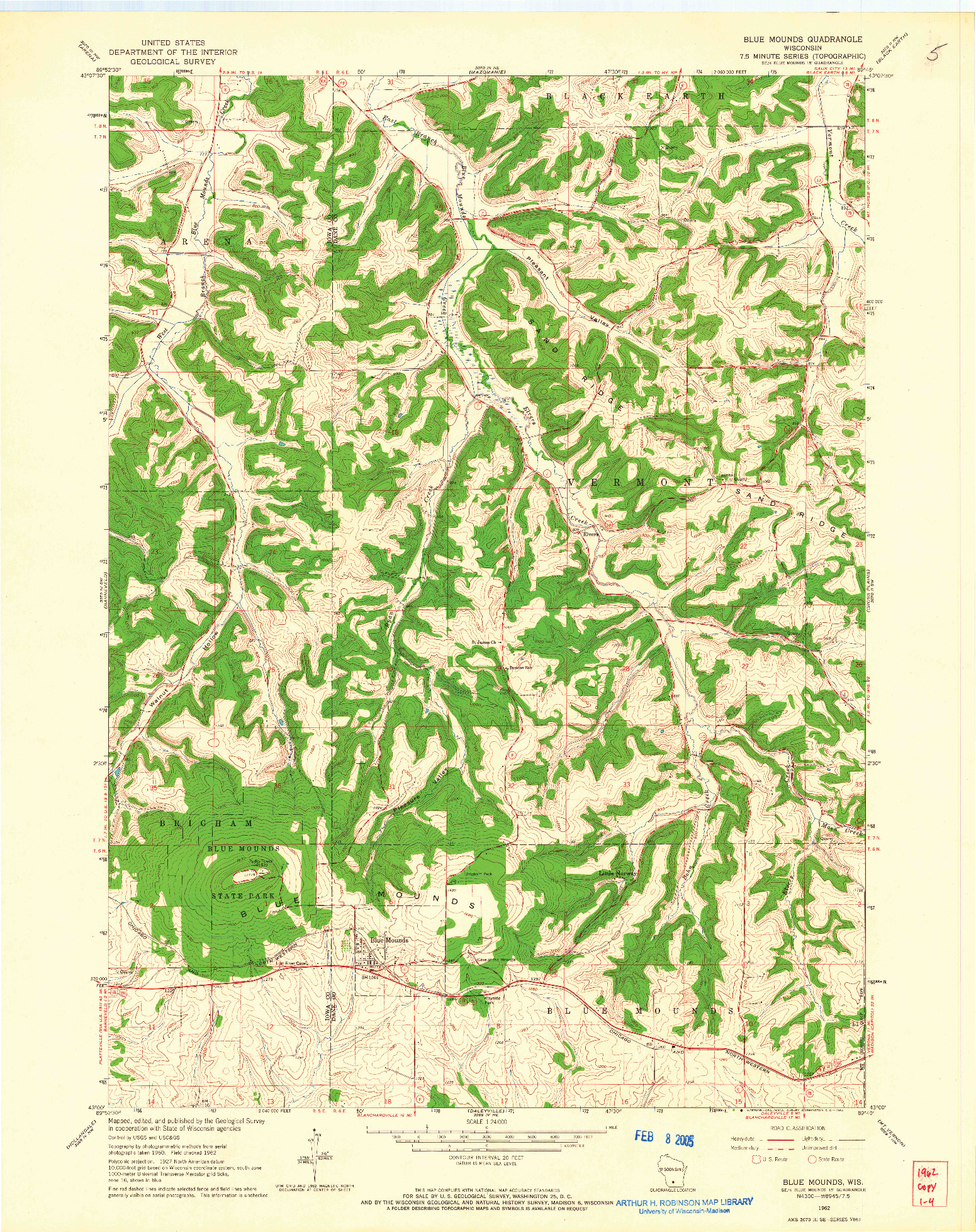 USGS 1:24000-SCALE QUADRANGLE FOR BLUE MOUNDS, WI 1962