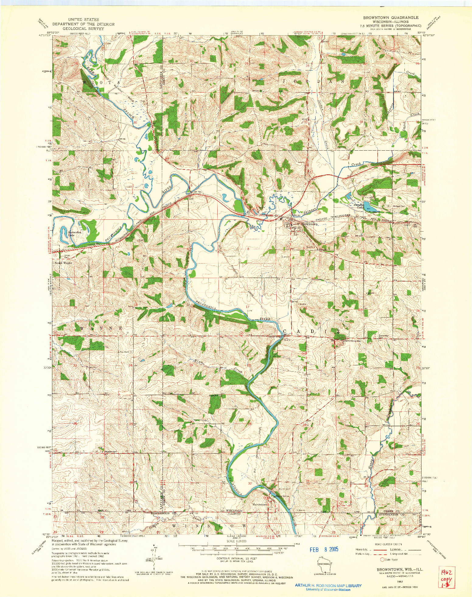 USGS 1:24000-SCALE QUADRANGLE FOR BROWNTOWN, WI 1962