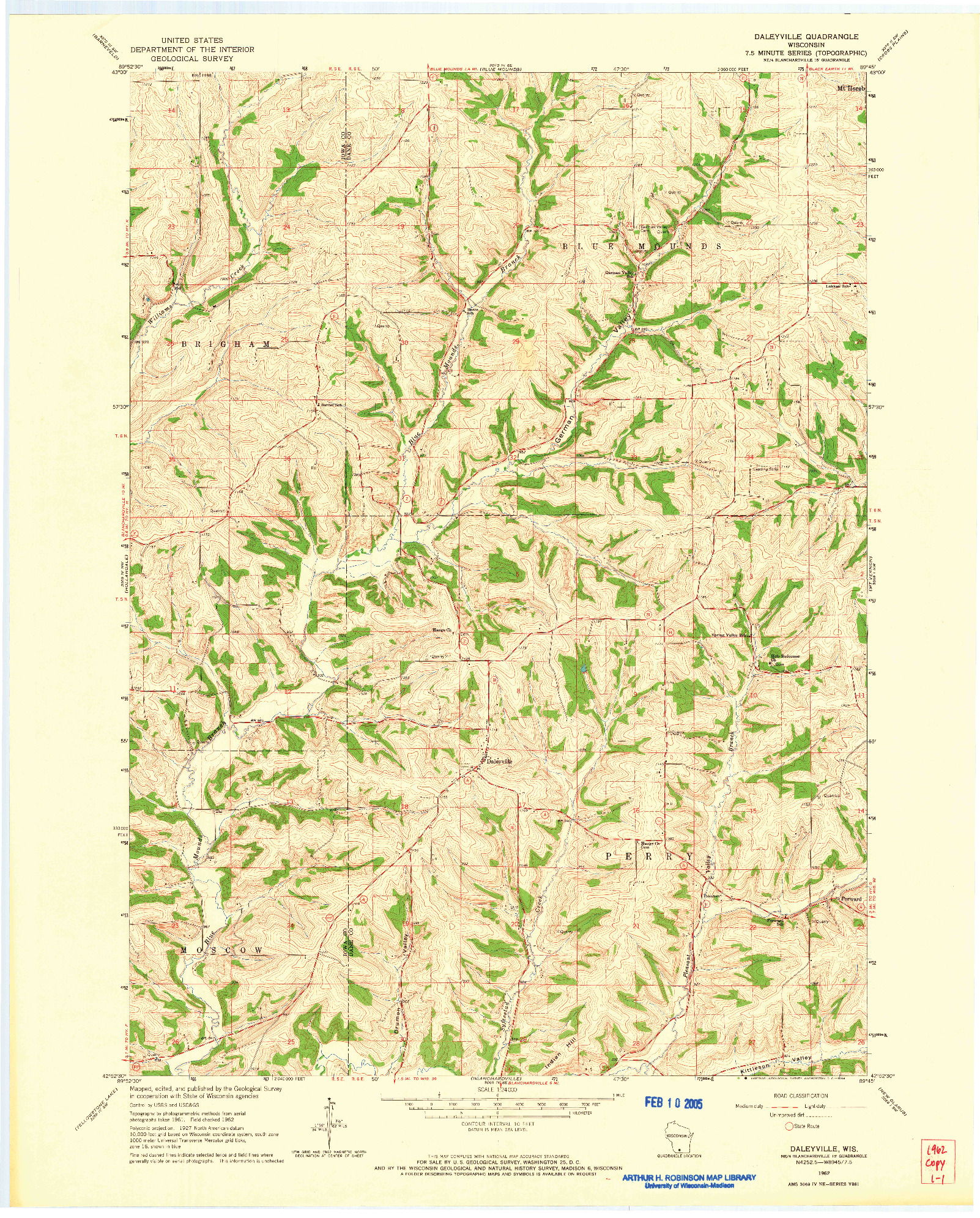 USGS 1:24000-SCALE QUADRANGLE FOR DALEYVILLE, WI 1962