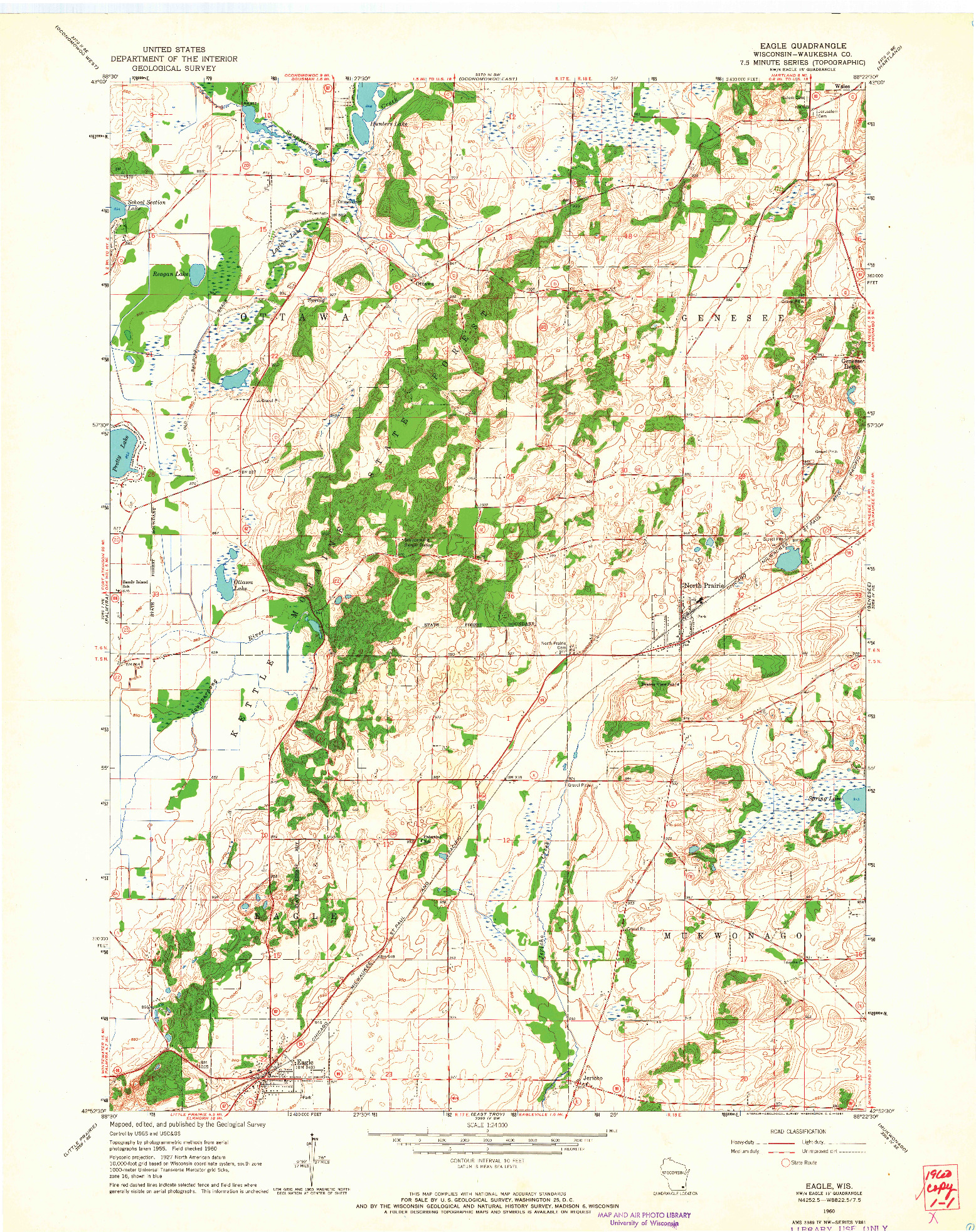 USGS 1:24000-SCALE QUADRANGLE FOR EAGLE, WI 1960