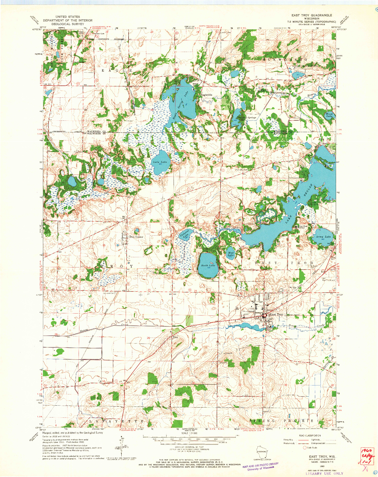 USGS 1:24000-SCALE QUADRANGLE FOR EAST TROY, WI 1960