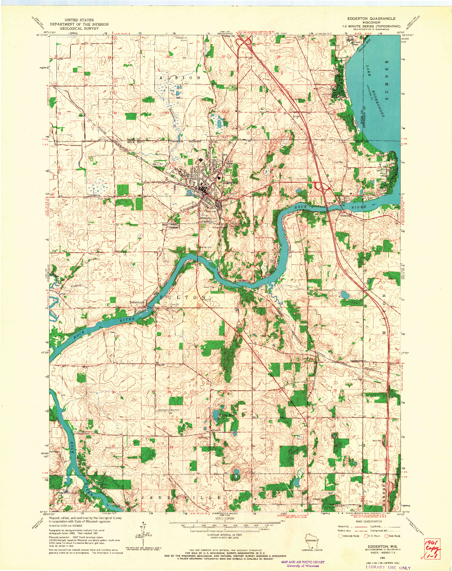 USGS 1:24000-SCALE QUADRANGLE FOR EDGERTON, WI 1961