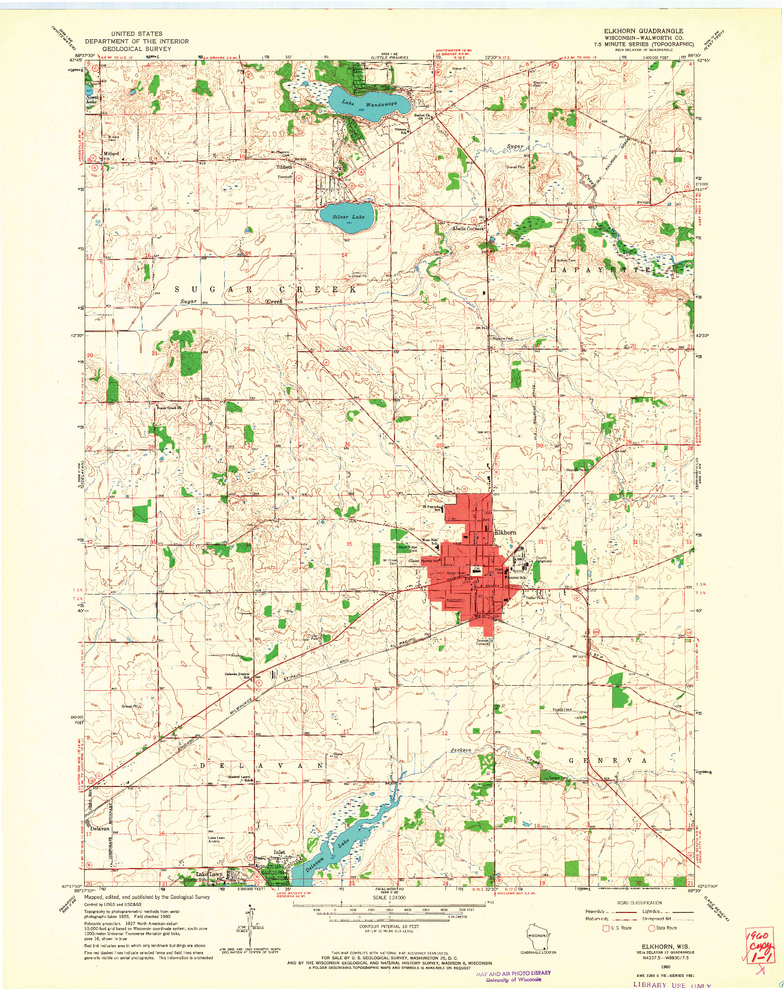 USGS 1:24000-SCALE QUADRANGLE FOR ELKHORN, WI 1960