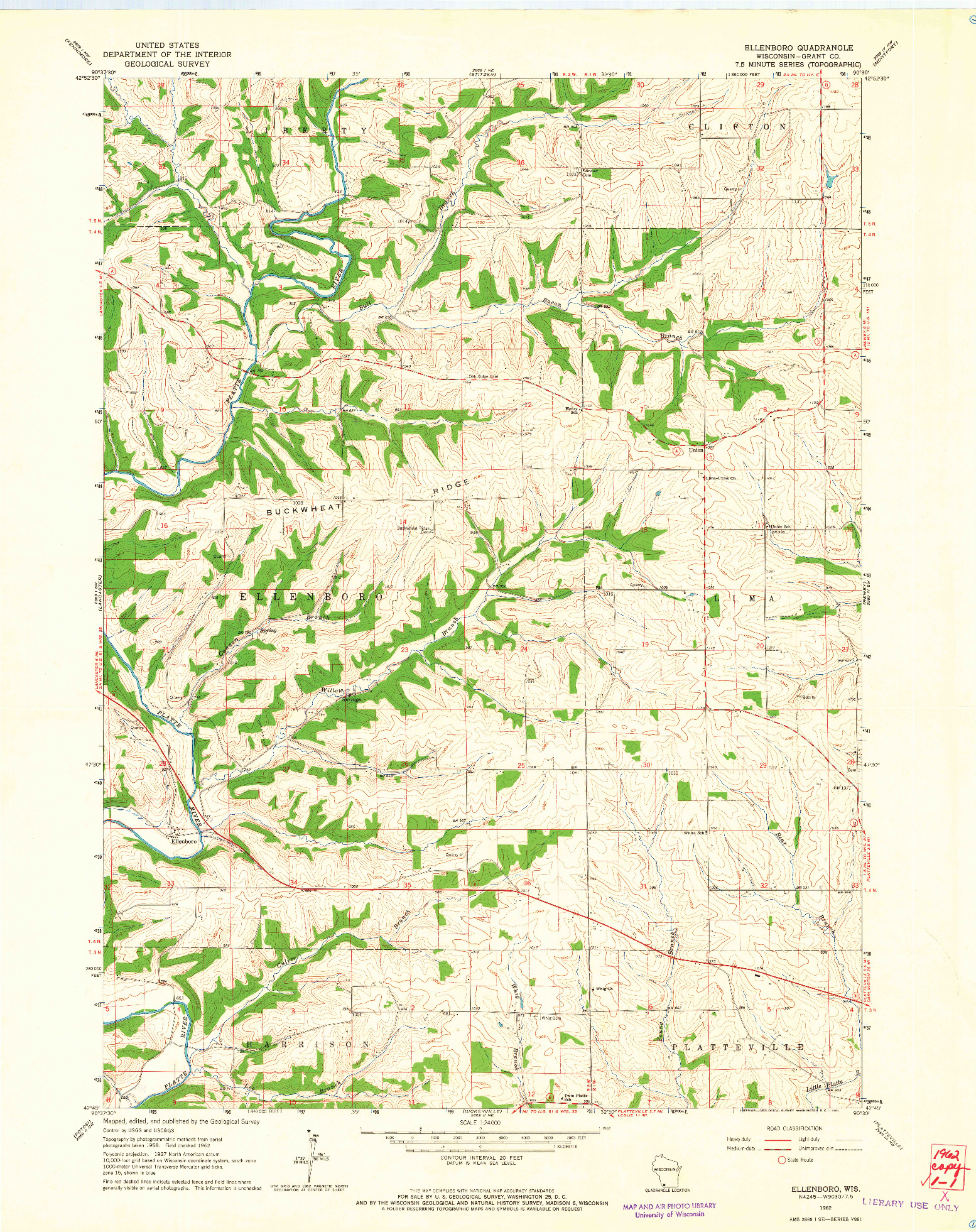 USGS 1:24000-SCALE QUADRANGLE FOR ELLENBORO, WI 1962