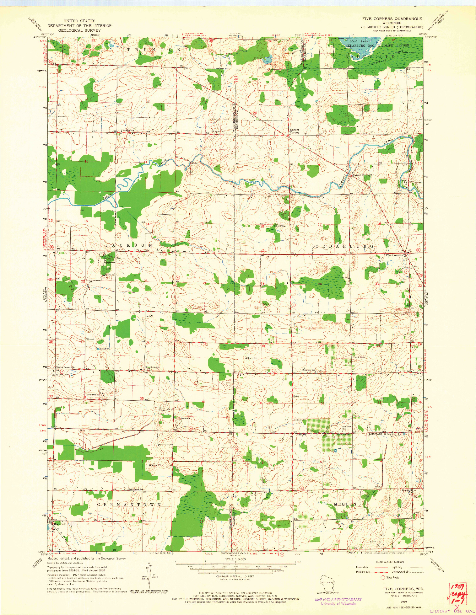 USGS 1:24000-SCALE QUADRANGLE FOR FIVE CORNERS, WI 1959