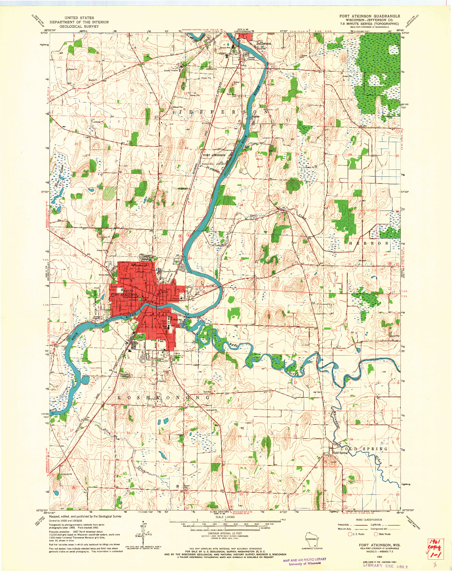 USGS 1:24000-SCALE QUADRANGLE FOR FORT ATKINSON, WI 1961