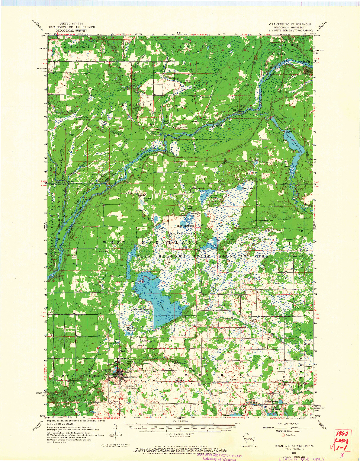 USGS 1:62500-SCALE QUADRANGLE FOR GRANTSBURG, WI 1962