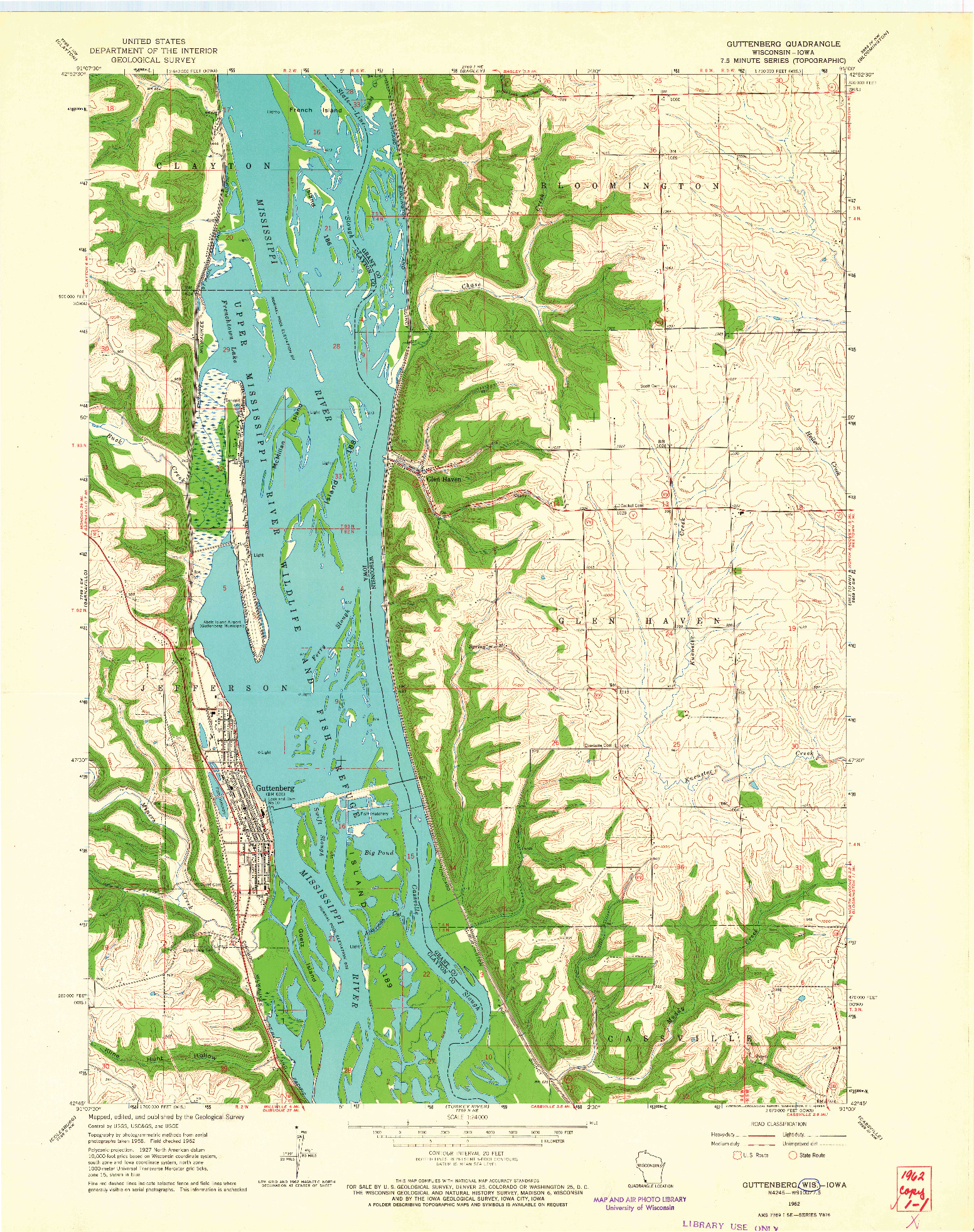 USGS 1:24000-SCALE QUADRANGLE FOR GUTTENBERG, WI 1962