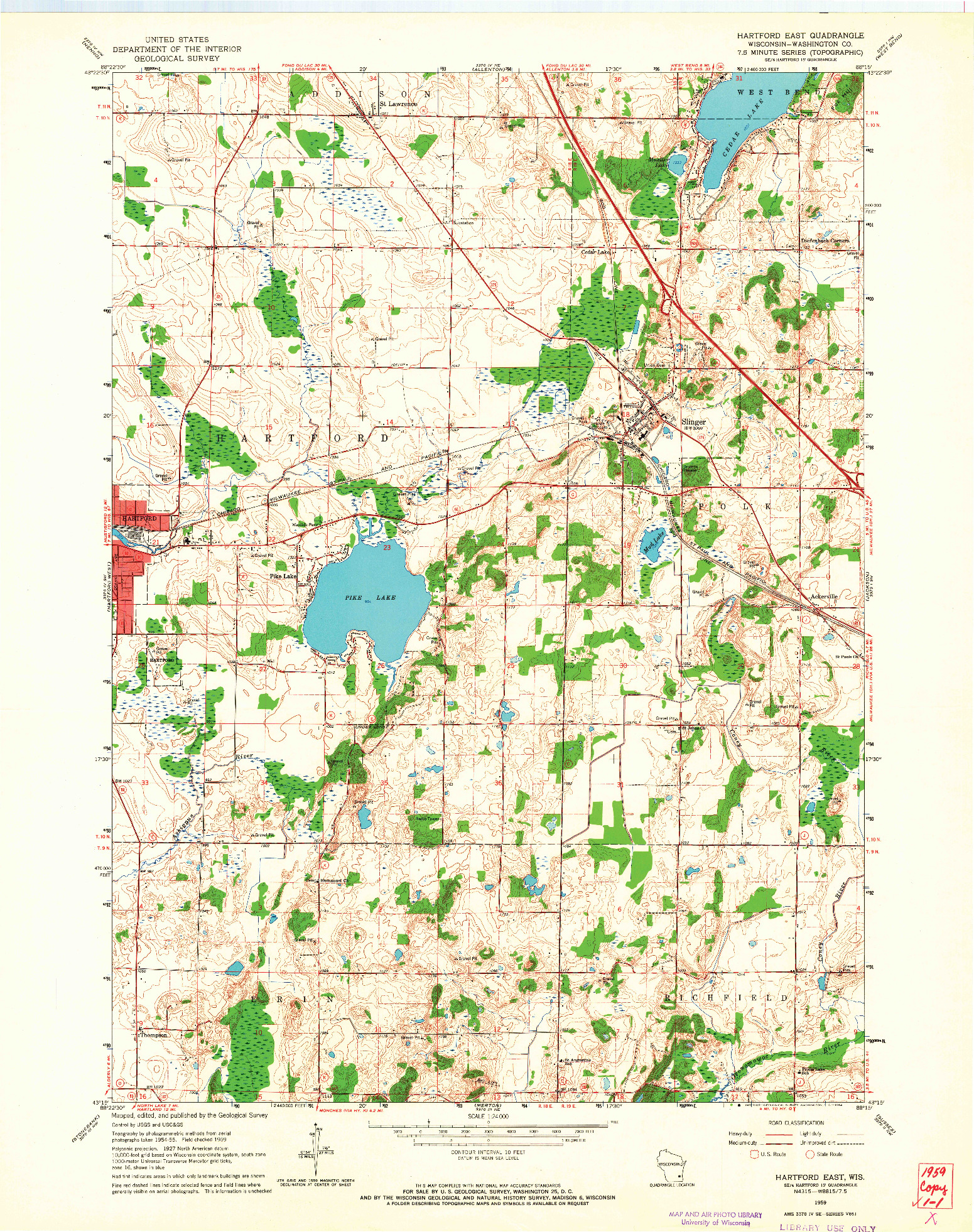 USGS 1:24000-SCALE QUADRANGLE FOR HARTFORD EAST, WI 1959