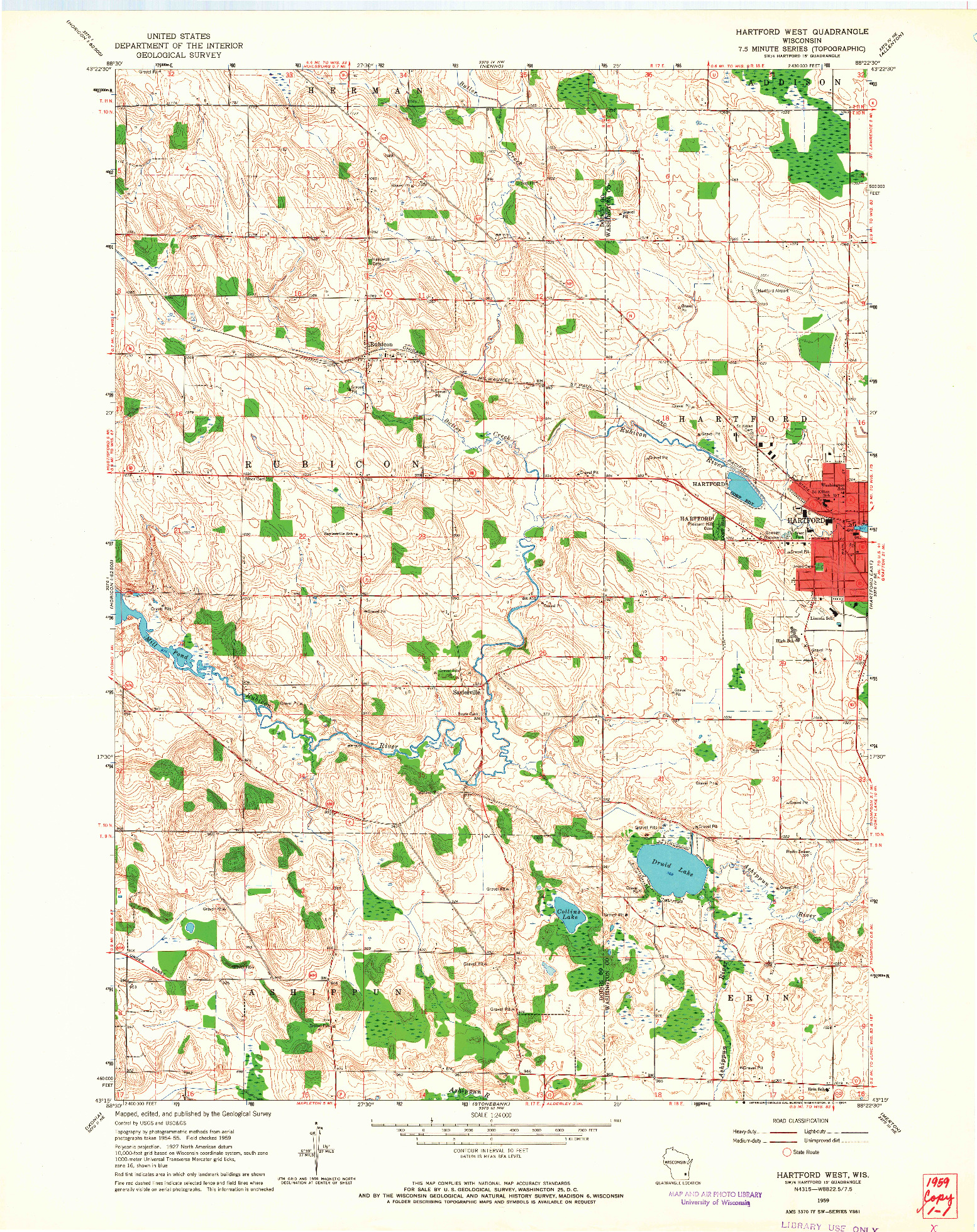 USGS 1:24000-SCALE QUADRANGLE FOR HARTFORD WEST, WI 1959