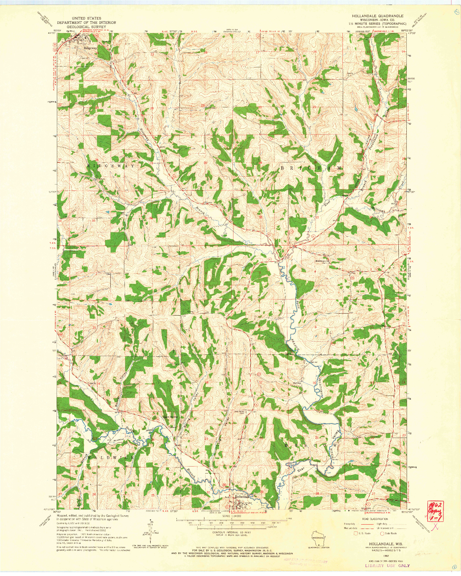 USGS 1:24000-SCALE QUADRANGLE FOR HOLLANDALE, WI 1962