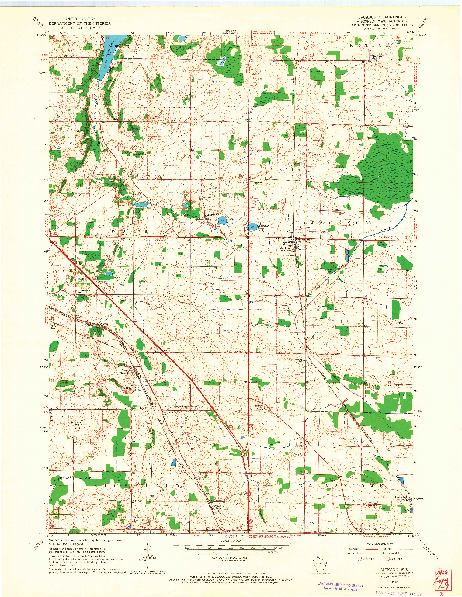 USGS 1:24000-SCALE QUADRANGLE FOR JACKSON, WI 1959