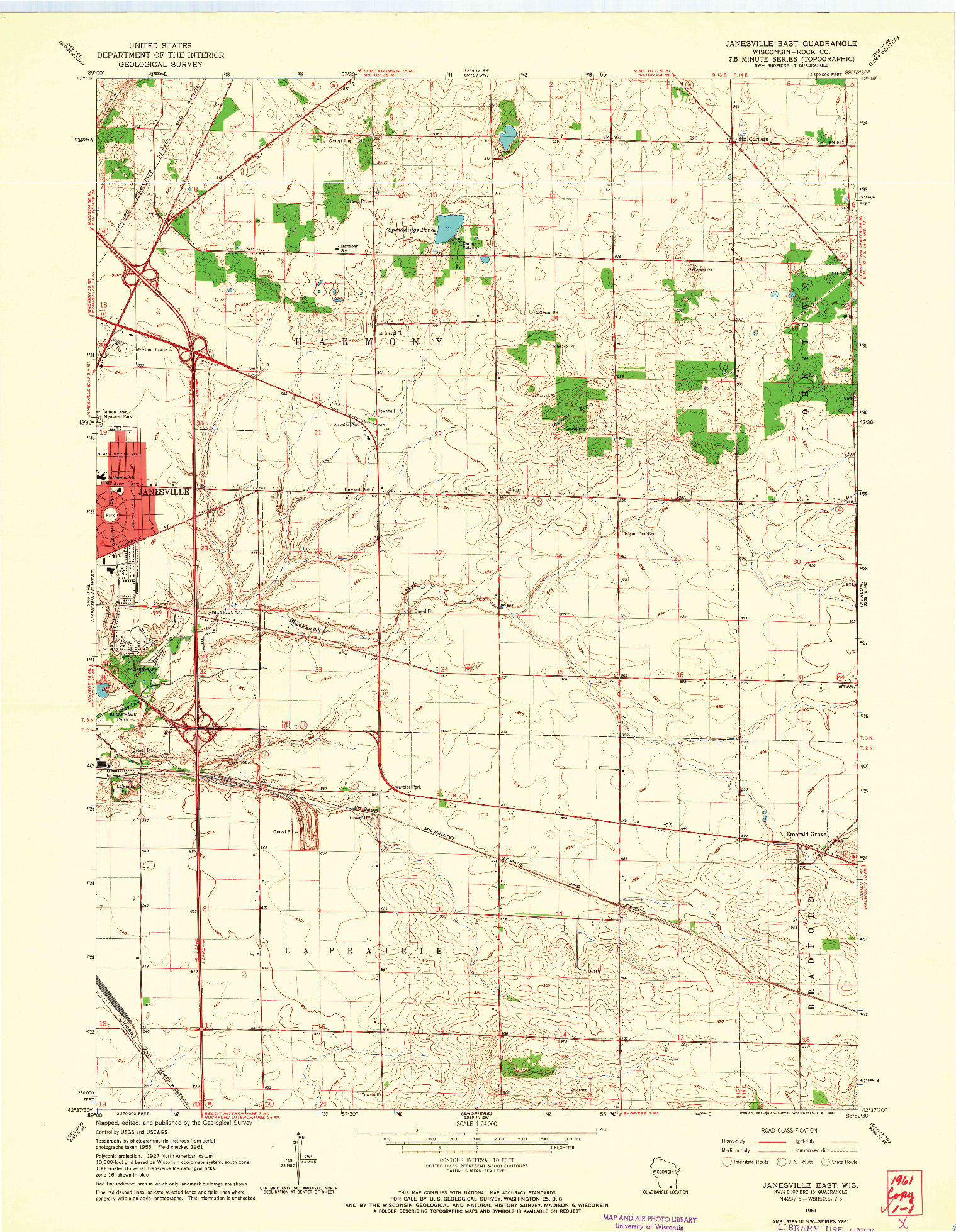 USGS 1:24000-SCALE QUADRANGLE FOR JANESVILLE EAST, WI 1961