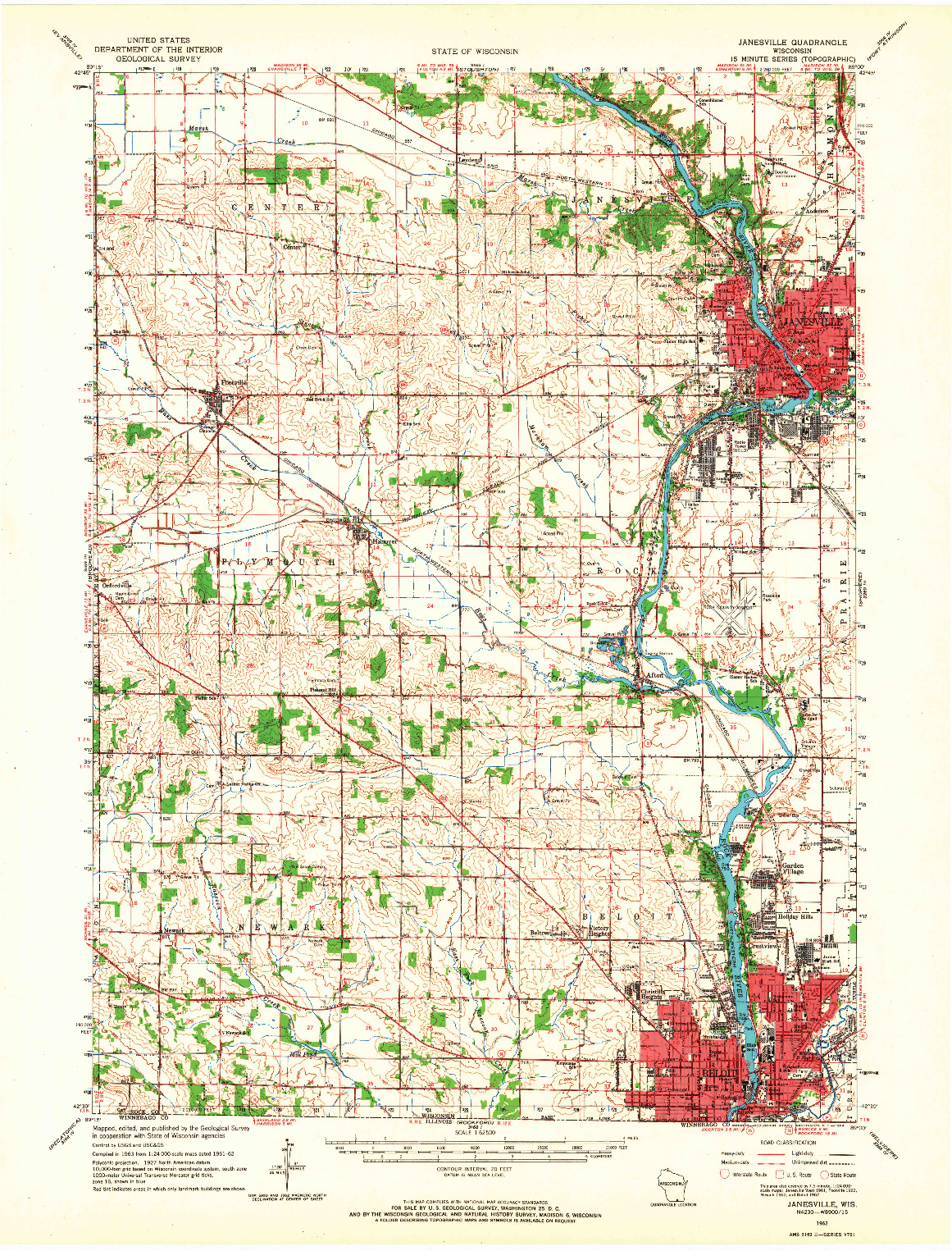 USGS 1:62500-SCALE QUADRANGLE FOR JANESVILLE, WI 1962
