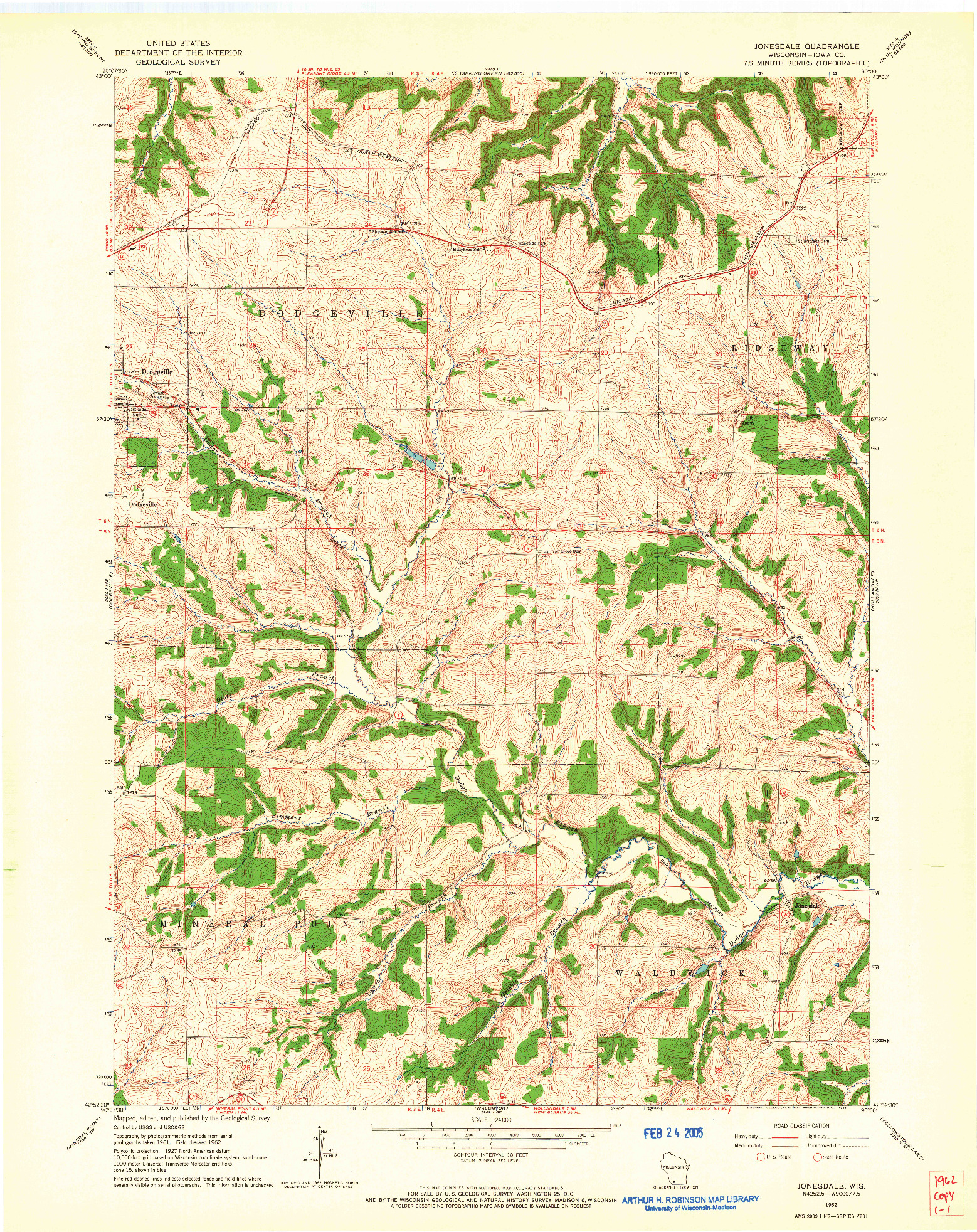USGS 1:24000-SCALE QUADRANGLE FOR JONESDALE, WI 1962