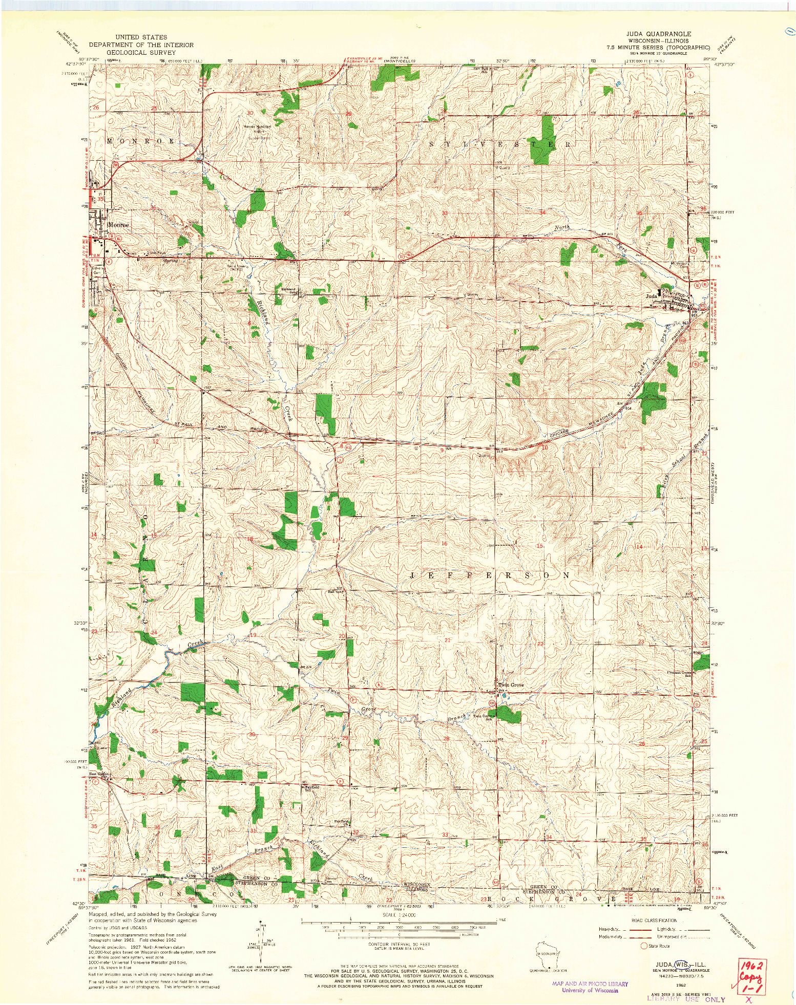 USGS 1:24000-SCALE QUADRANGLE FOR JUDA, WI 1962