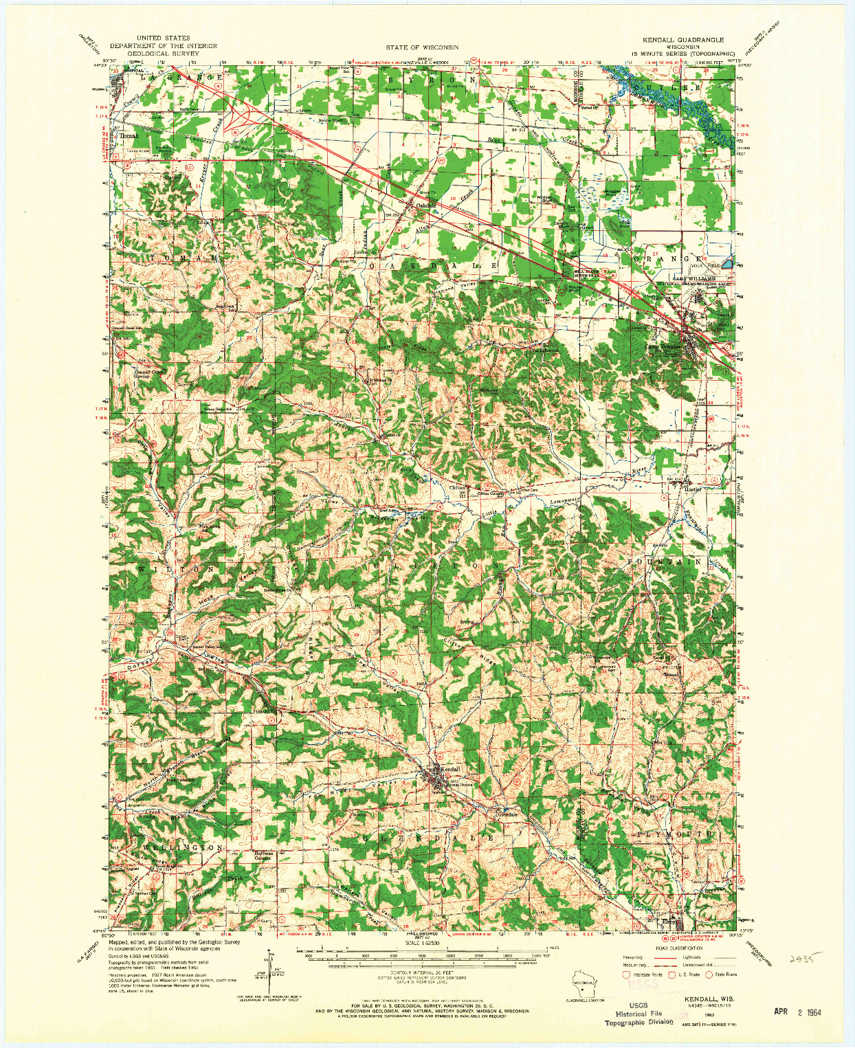 USGS 1:62500-SCALE QUADRANGLE FOR KENDALL, WI 1962