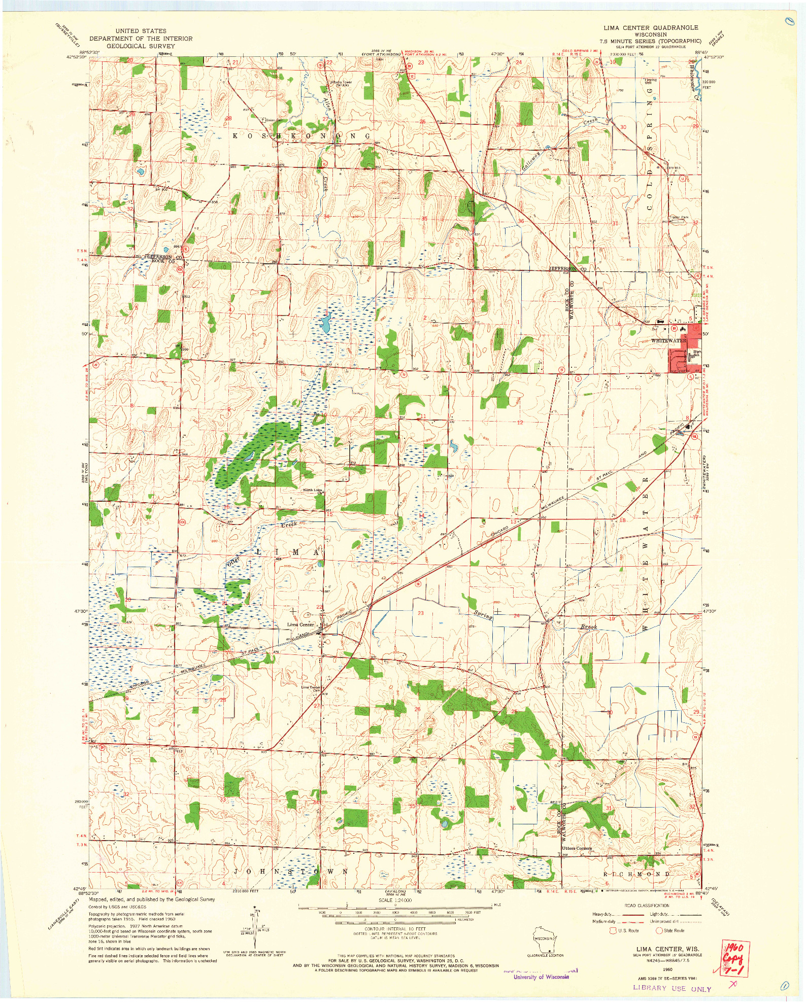 USGS 1:24000-SCALE QUADRANGLE FOR LIMA CENTER, WI 1960