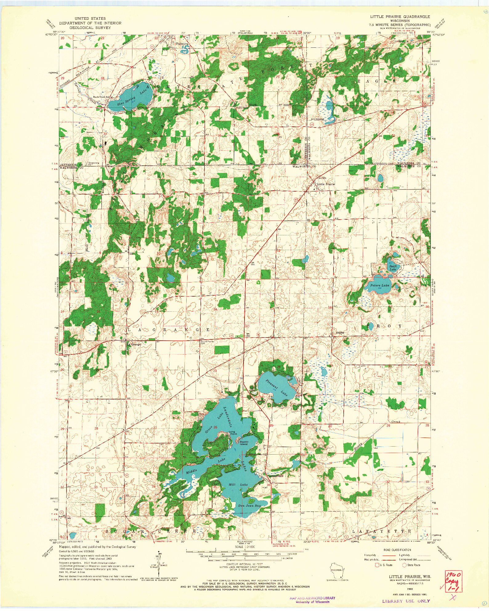 USGS 1:24000-SCALE QUADRANGLE FOR LITTLE PRAIRIE, WI 1960