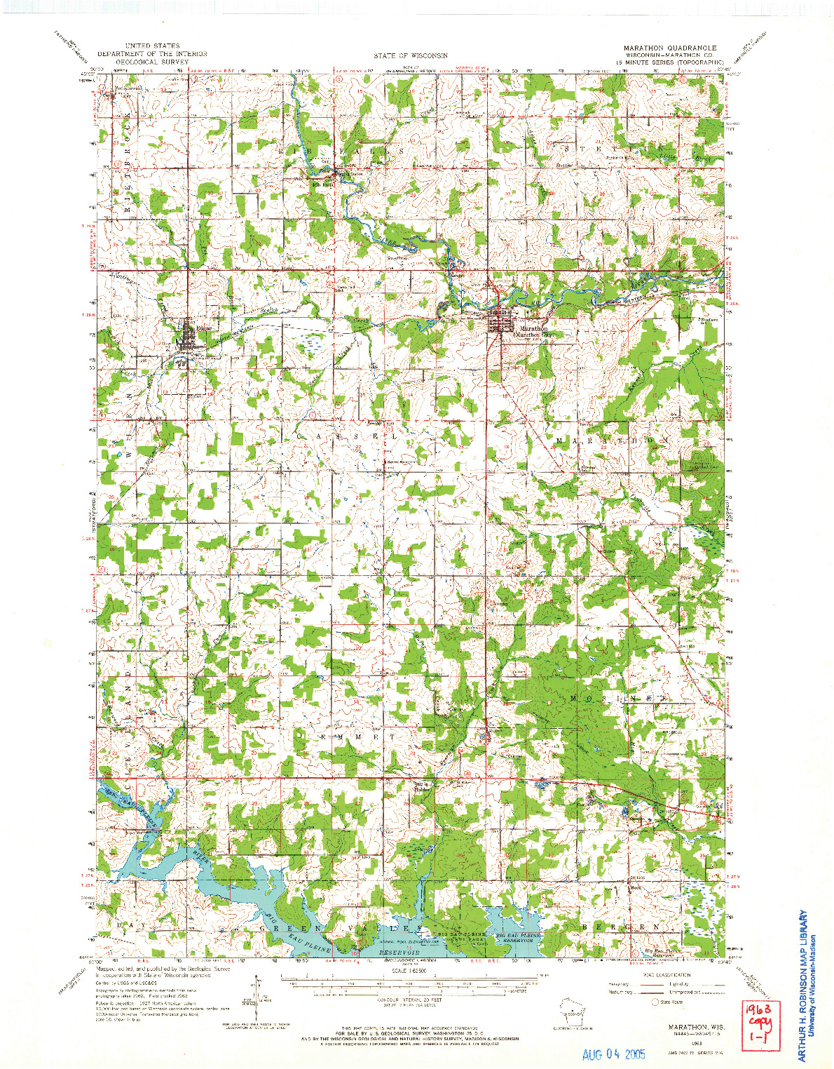 USGS 1:62500-SCALE QUADRANGLE FOR MARATHON, WI 1963