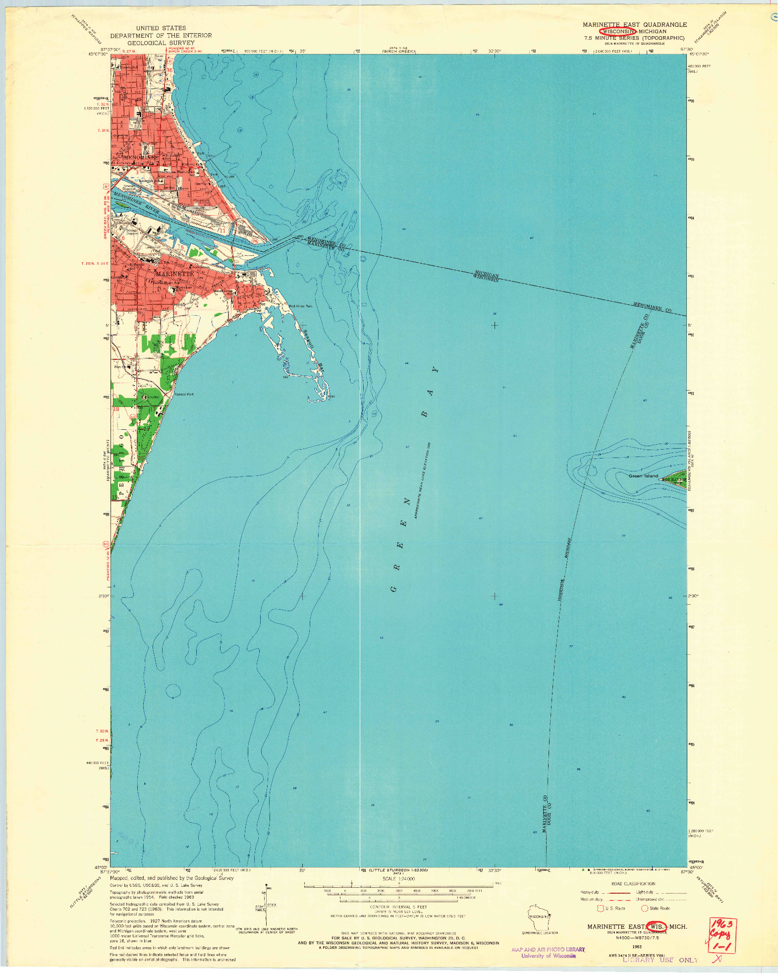 USGS 1:24000-SCALE QUADRANGLE FOR MARINETTE EAST, WI 1963