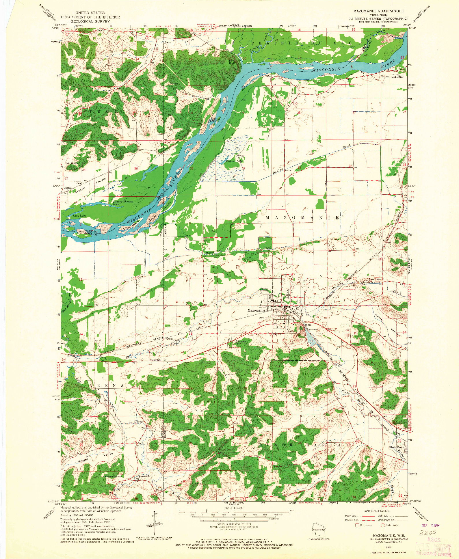 USGS 1:24000-SCALE QUADRANGLE FOR MAZOMANIE, WI 1962