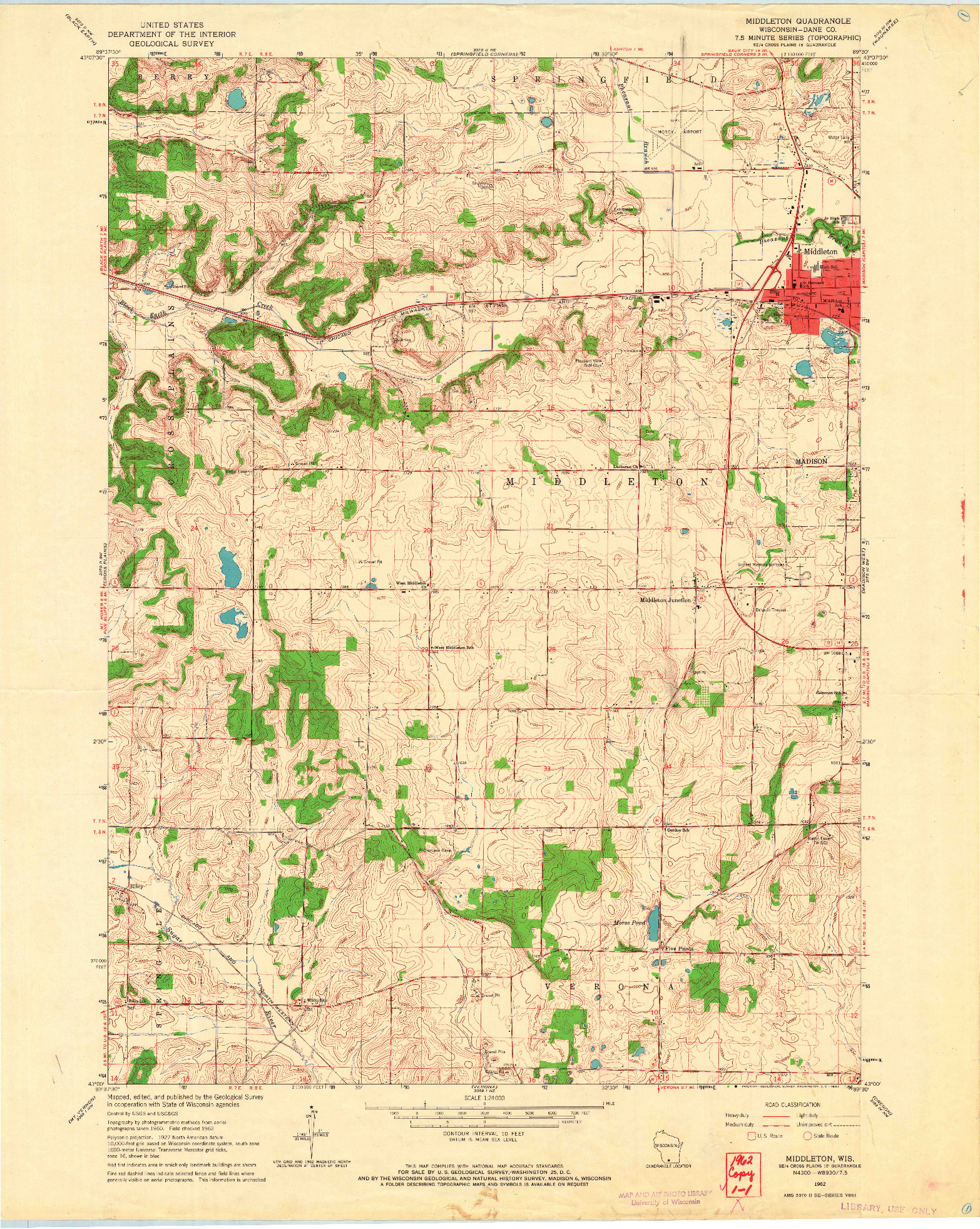 USGS 1:24000-SCALE QUADRANGLE FOR MIDDLETON, WI 1962