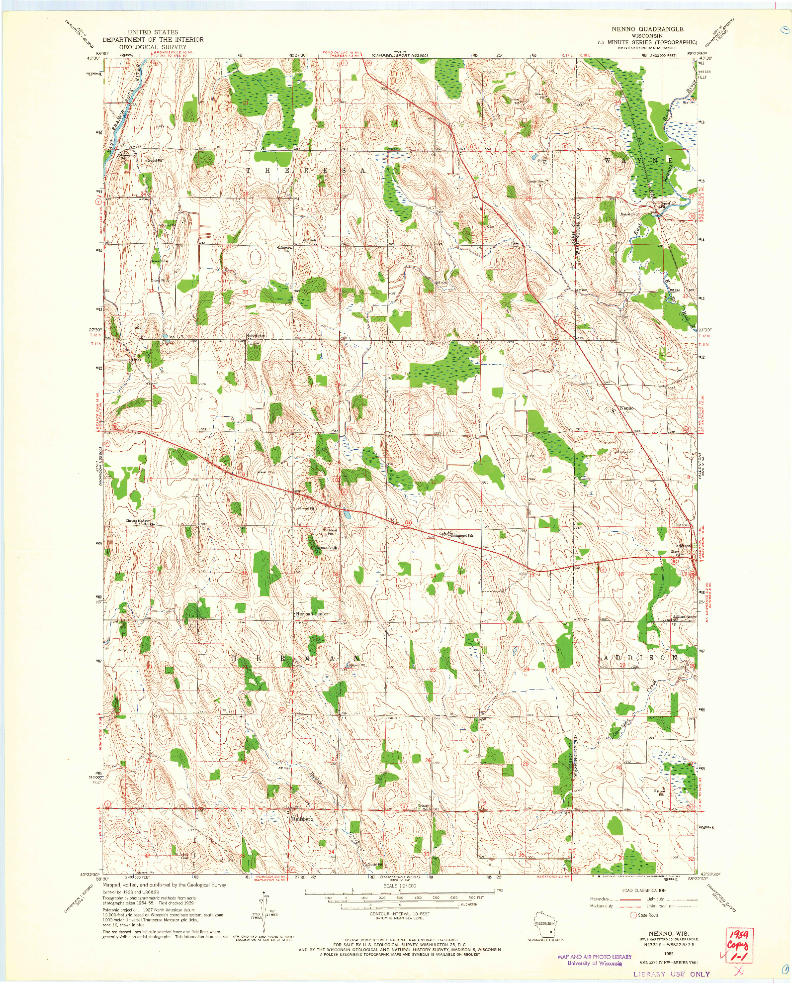 USGS 1:24000-SCALE QUADRANGLE FOR NENNO, WI 1959