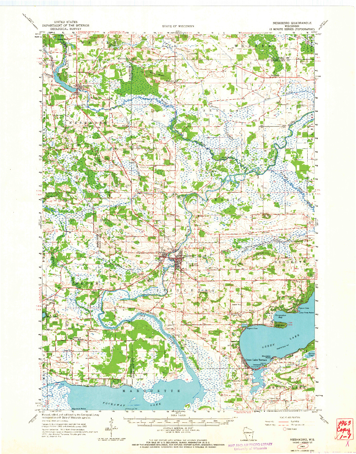 USGS 1:62500-SCALE QUADRANGLE FOR NESHKORO, WI 1963