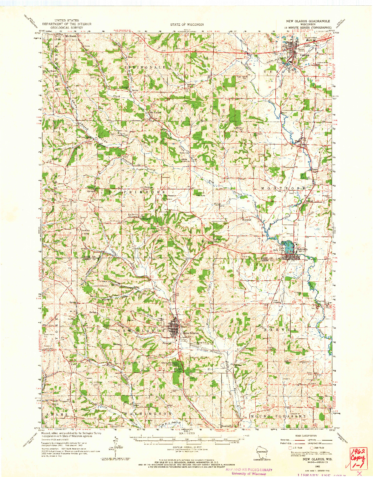 USGS 1:62500-SCALE QUADRANGLE FOR NEW GLARUS, WI 1962