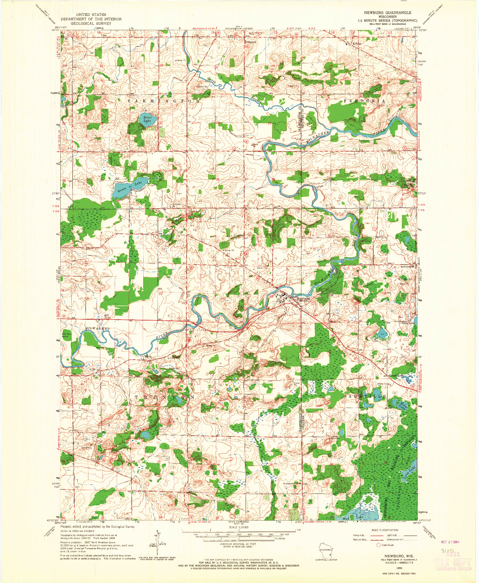 USGS 1:24000-SCALE QUADRANGLE FOR NEWBURG, WI 1959
