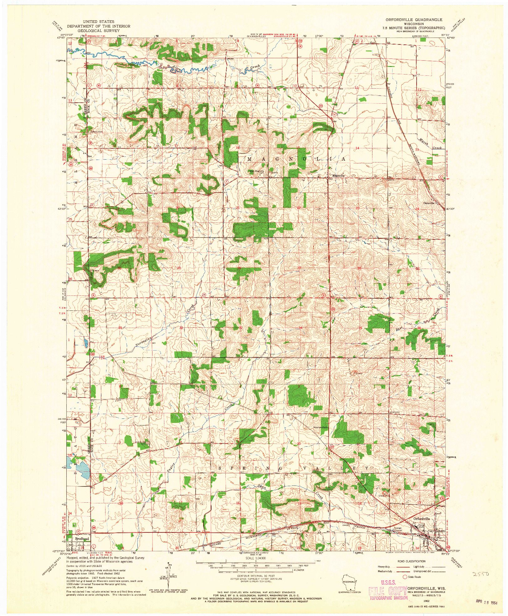 USGS 1:24000-SCALE QUADRANGLE FOR ORFORDVILLE, WI 1962