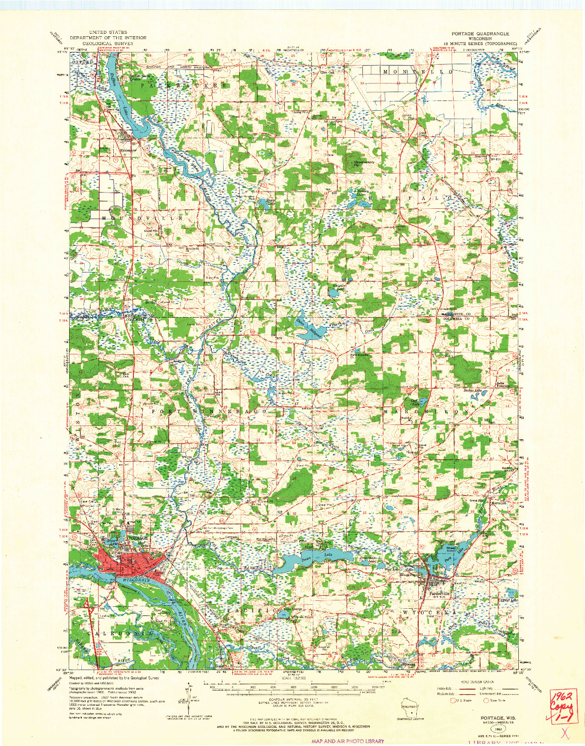 USGS 1:62500-SCALE QUADRANGLE FOR PORTAGE, WI 1962