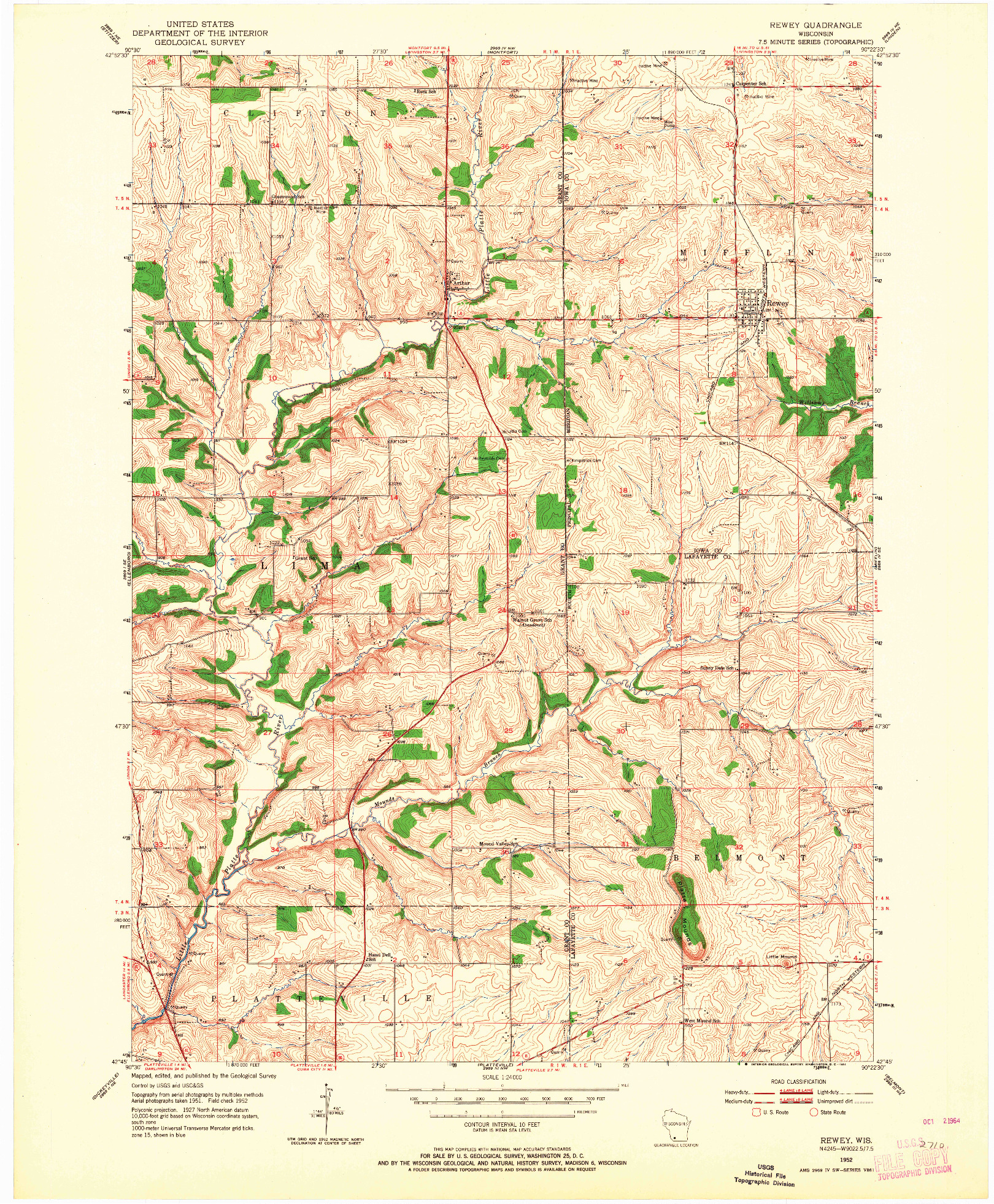 USGS 1:24000-SCALE QUADRANGLE FOR REWEY, WI 1952
