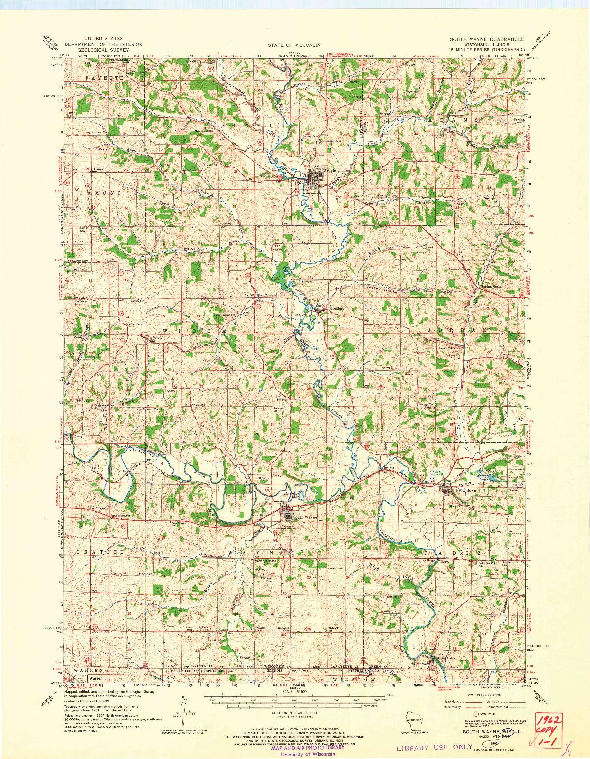 USGS 1:62500-SCALE QUADRANGLE FOR SOUTH WAYNE, WI 1962